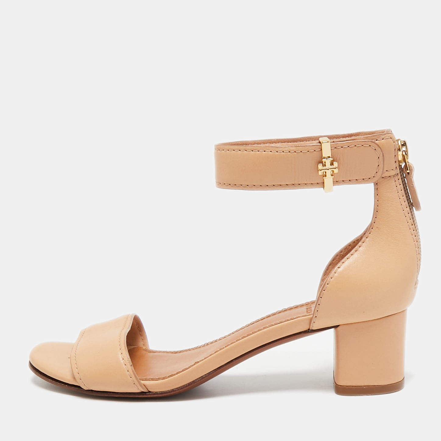Tory Burch Beige Leather Ankle Strap Sandals Size 35.5
