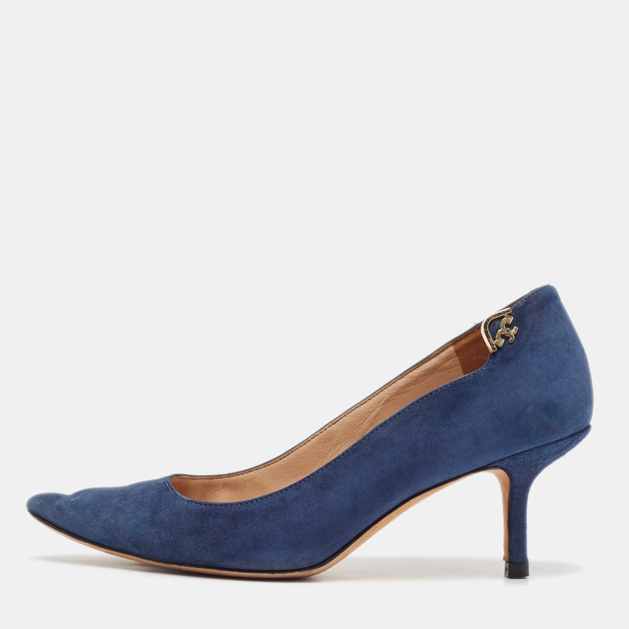 Tory Burch Blue Suede Elizabeth Pointed Toe Pumps Size 35.5