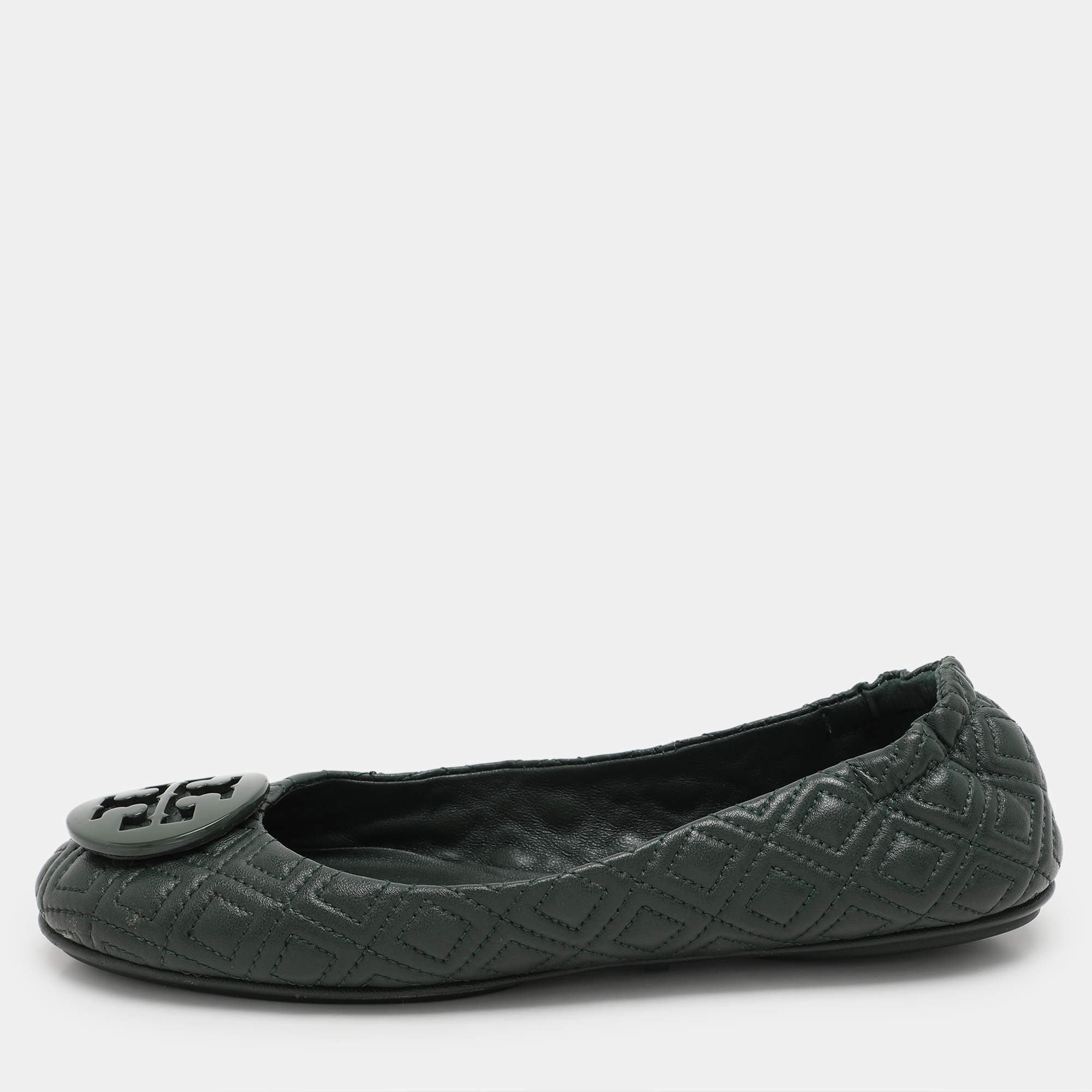 Tory Burch Green Leather Minnie Ballet Flats Size 38