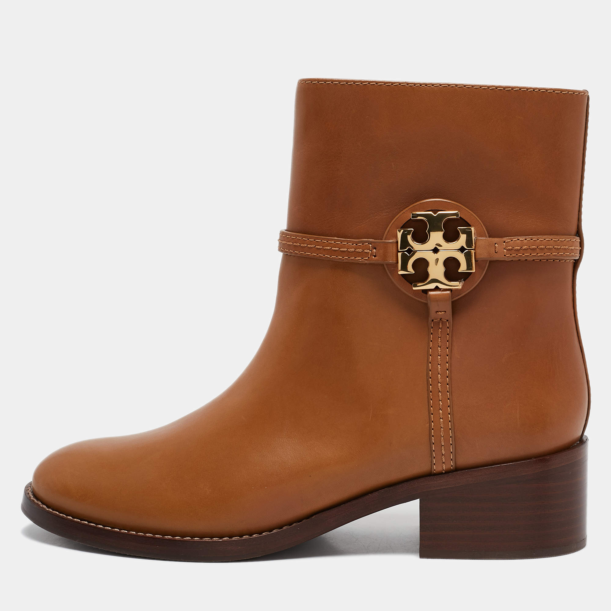 Tory Burch Brown Leather Ankle Length Boots Size 40