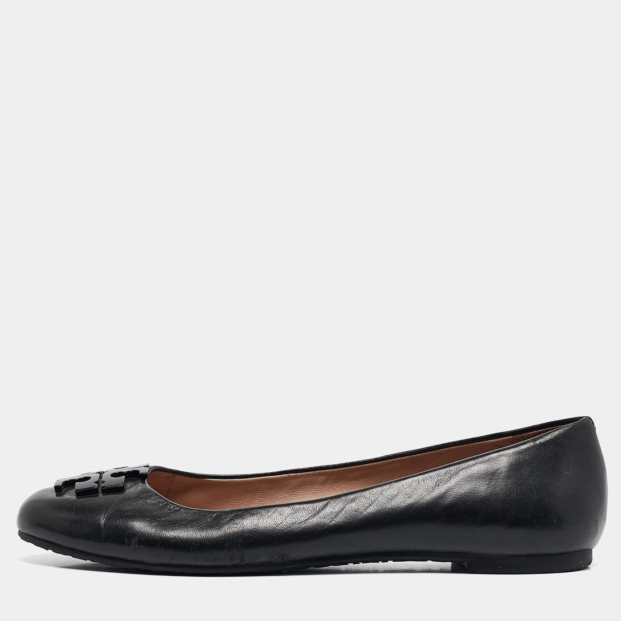 Pre Owned Tory Burch Black Leather Lowell Ballet Flats Size 37.5