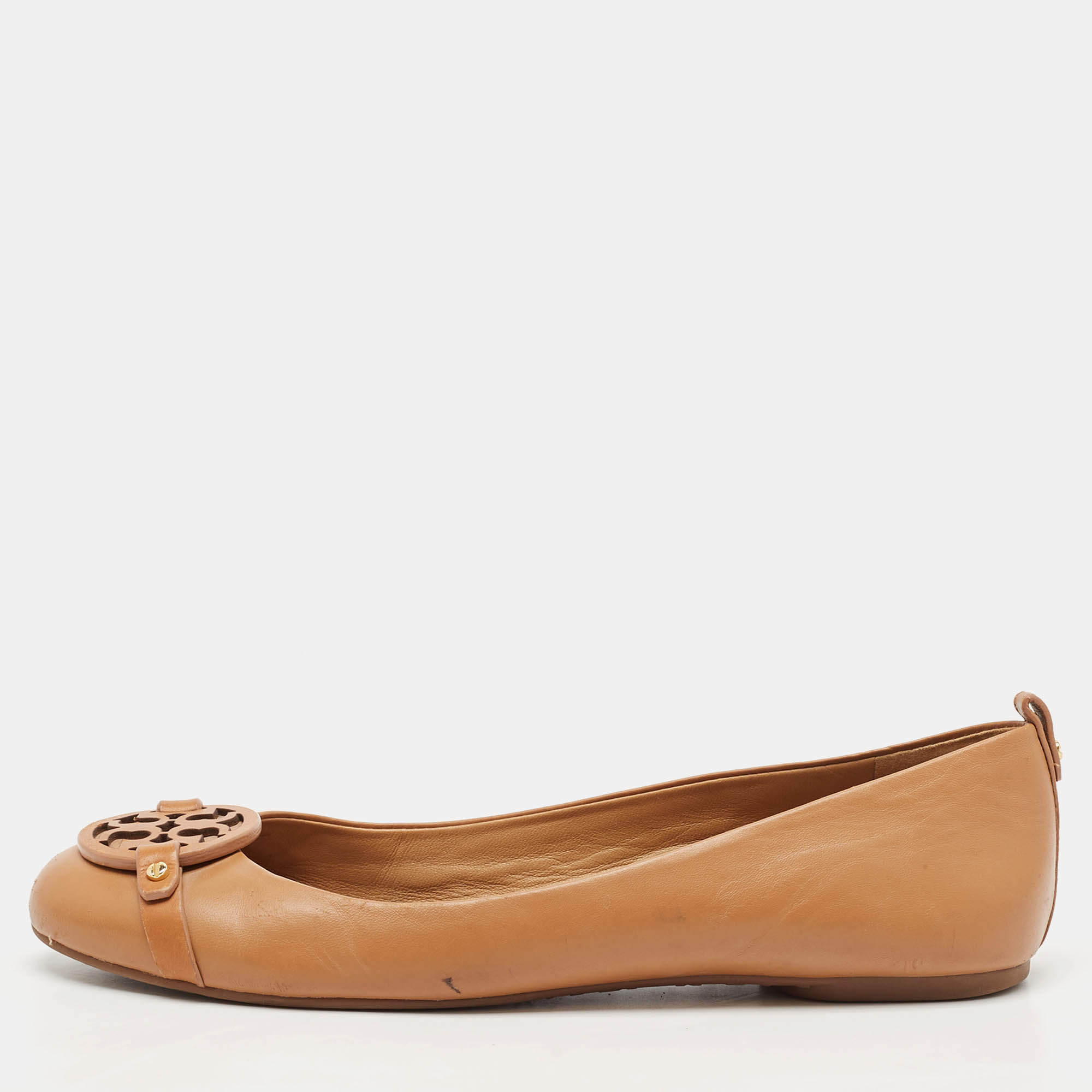 Tory Burch Brown Leather Reva Ballet Flats Size 39.5