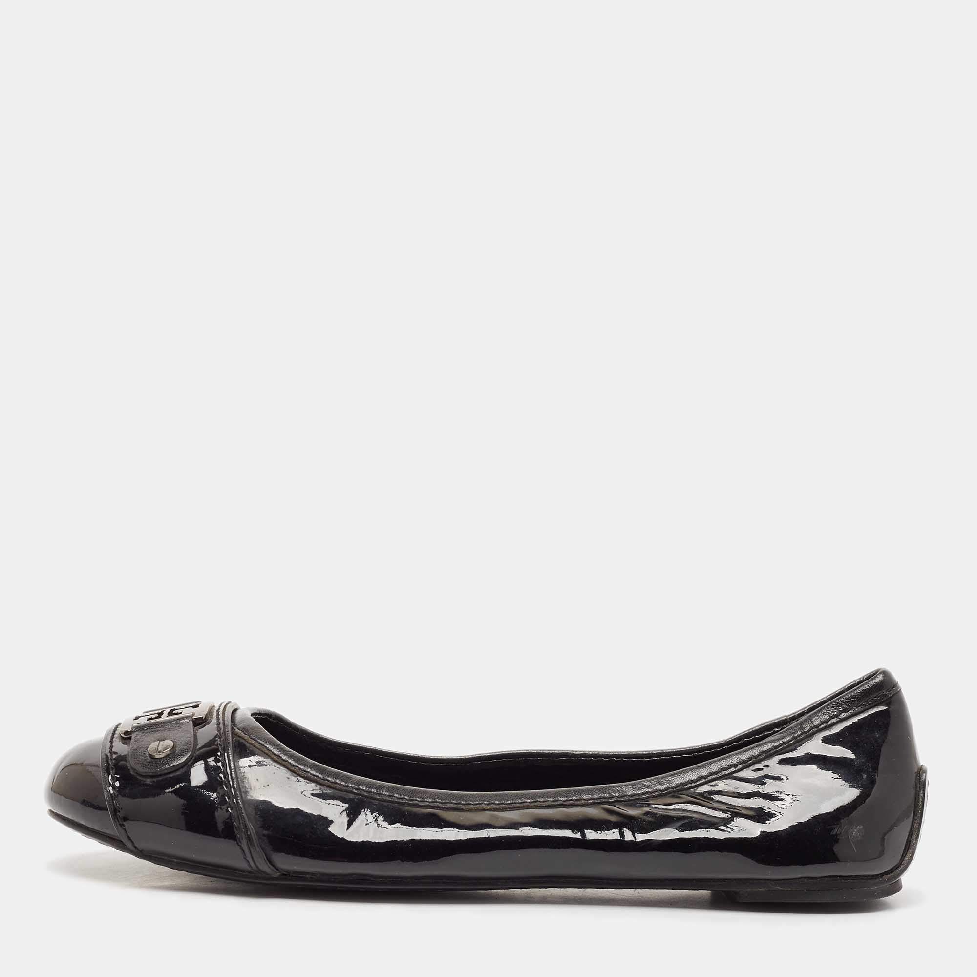 Tory Burch Black Patent Leather Cline Ballet Flats Size 36