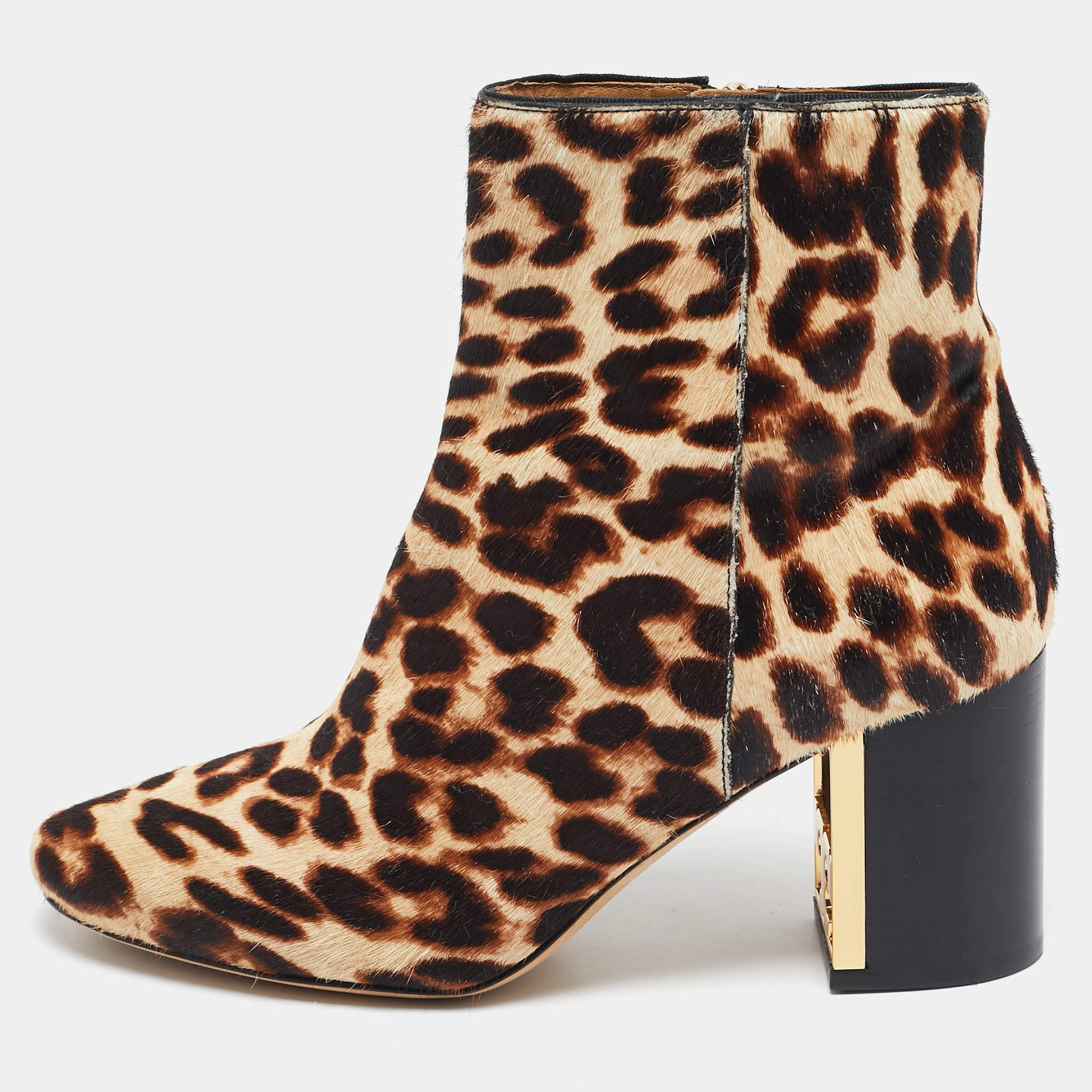 Tory Burch Brown Calf Hair Leopard Print  Gigi Ankle Length Boots Size 36.5