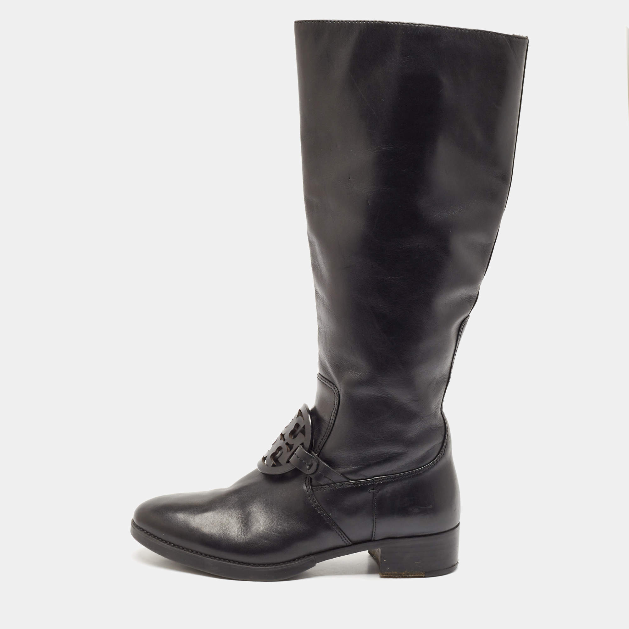 Tory Burch Black Leather Mid Calf Boots Size 39