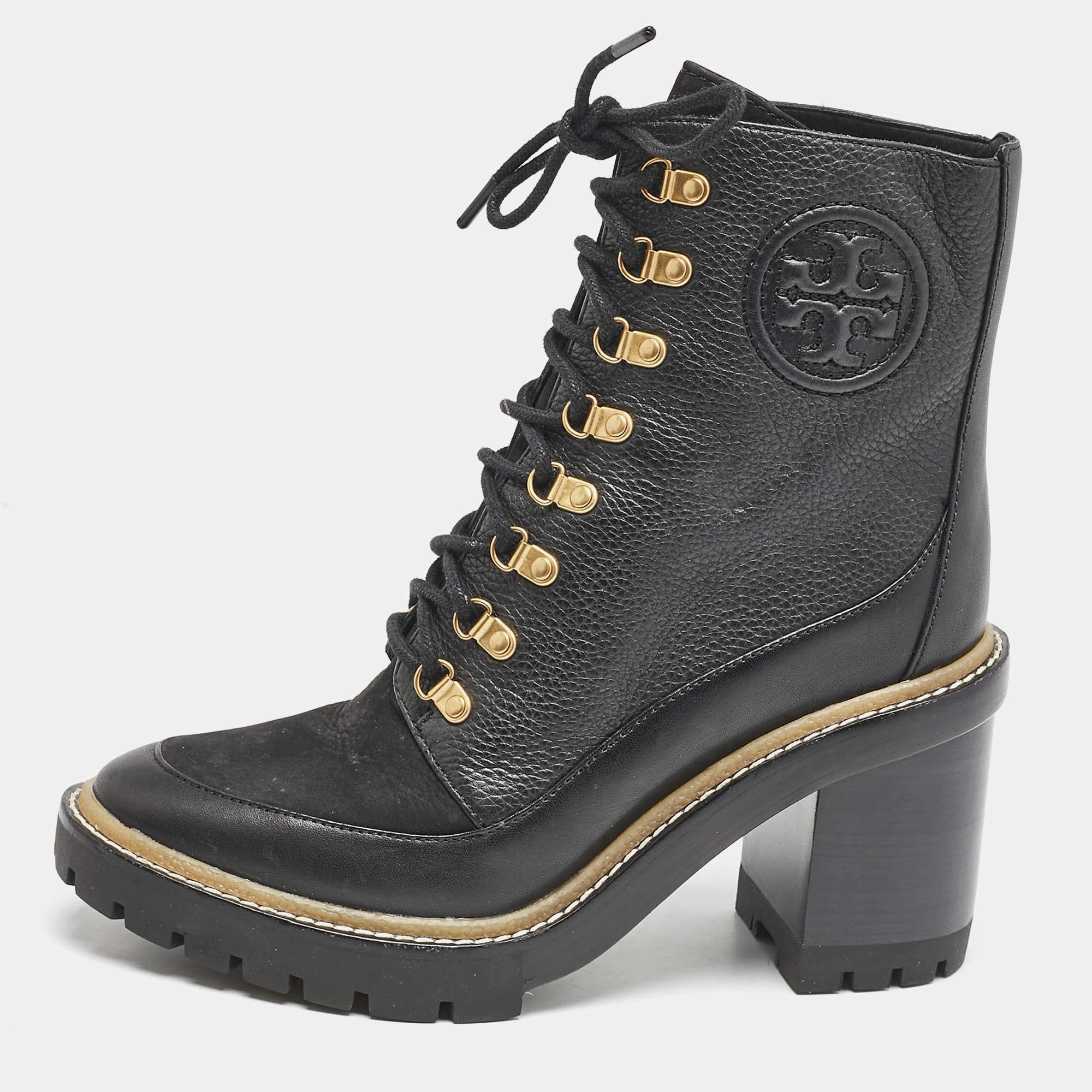 Tory Burch Black Leather and Nubuck Miller Ankle Boots Size 38.5