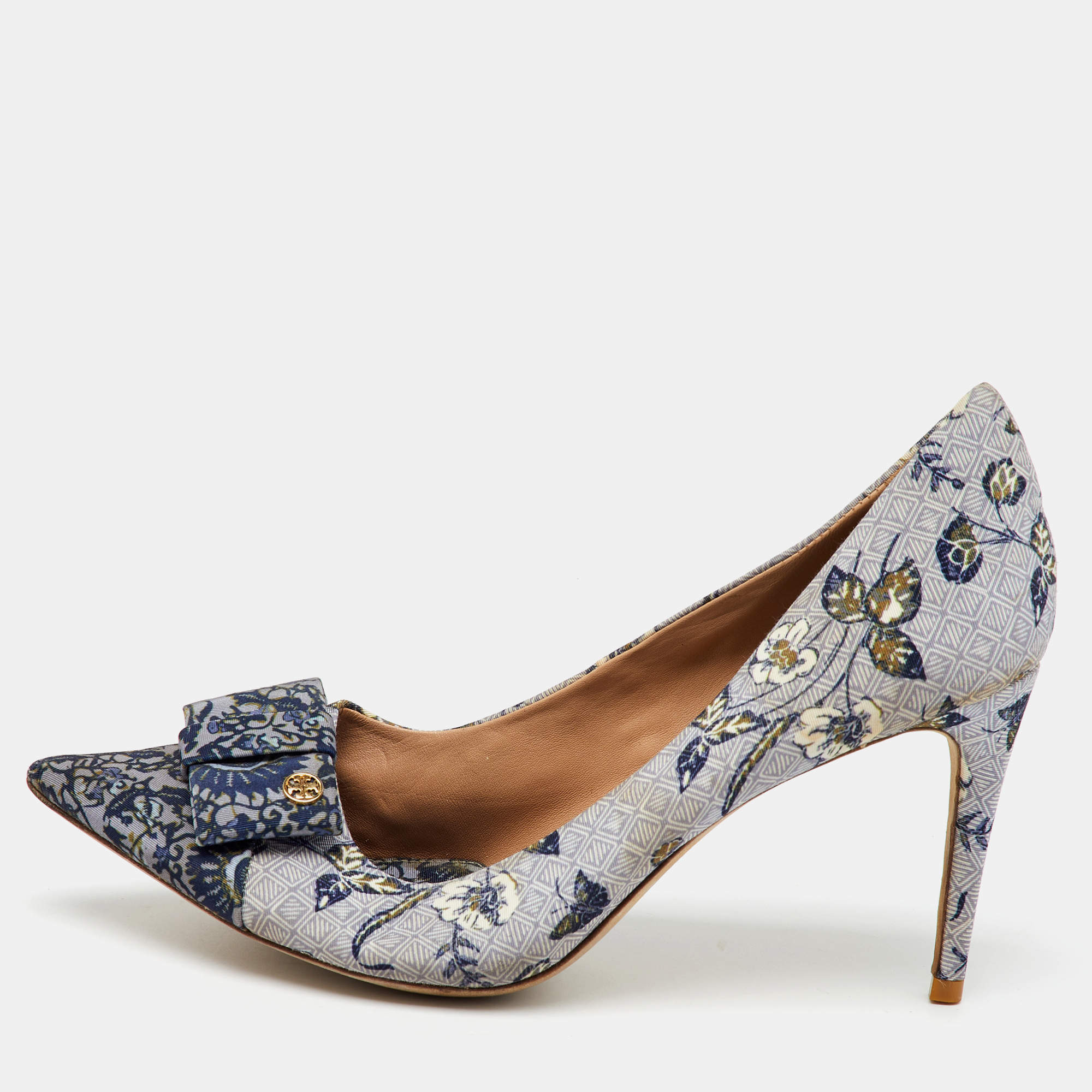 Tory Burch Multicolor Printed Fabric Bow Pointed Toe Pumps Size 41