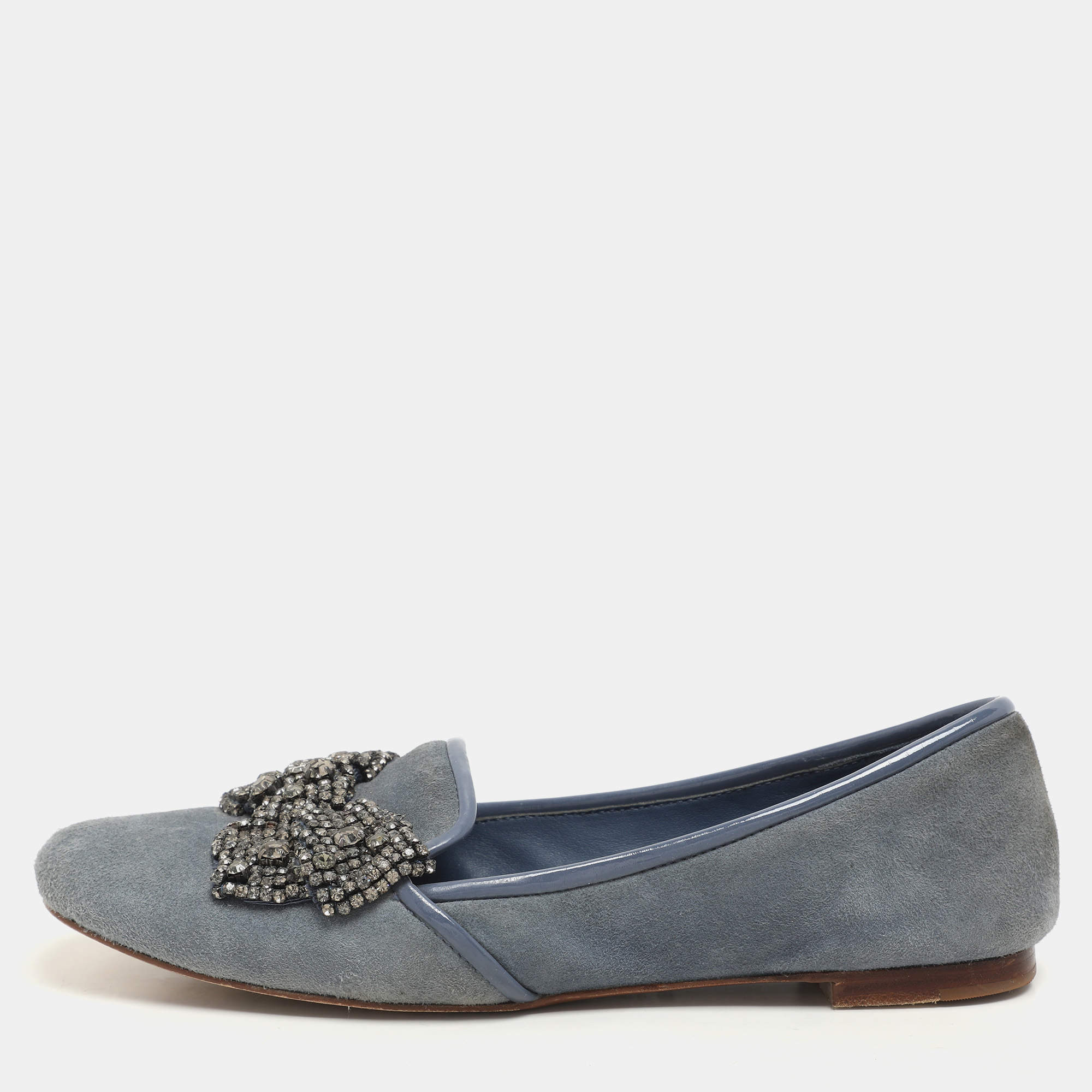 Tory Burch Blue Suede Carissa Smoking Slipper Size 36.5