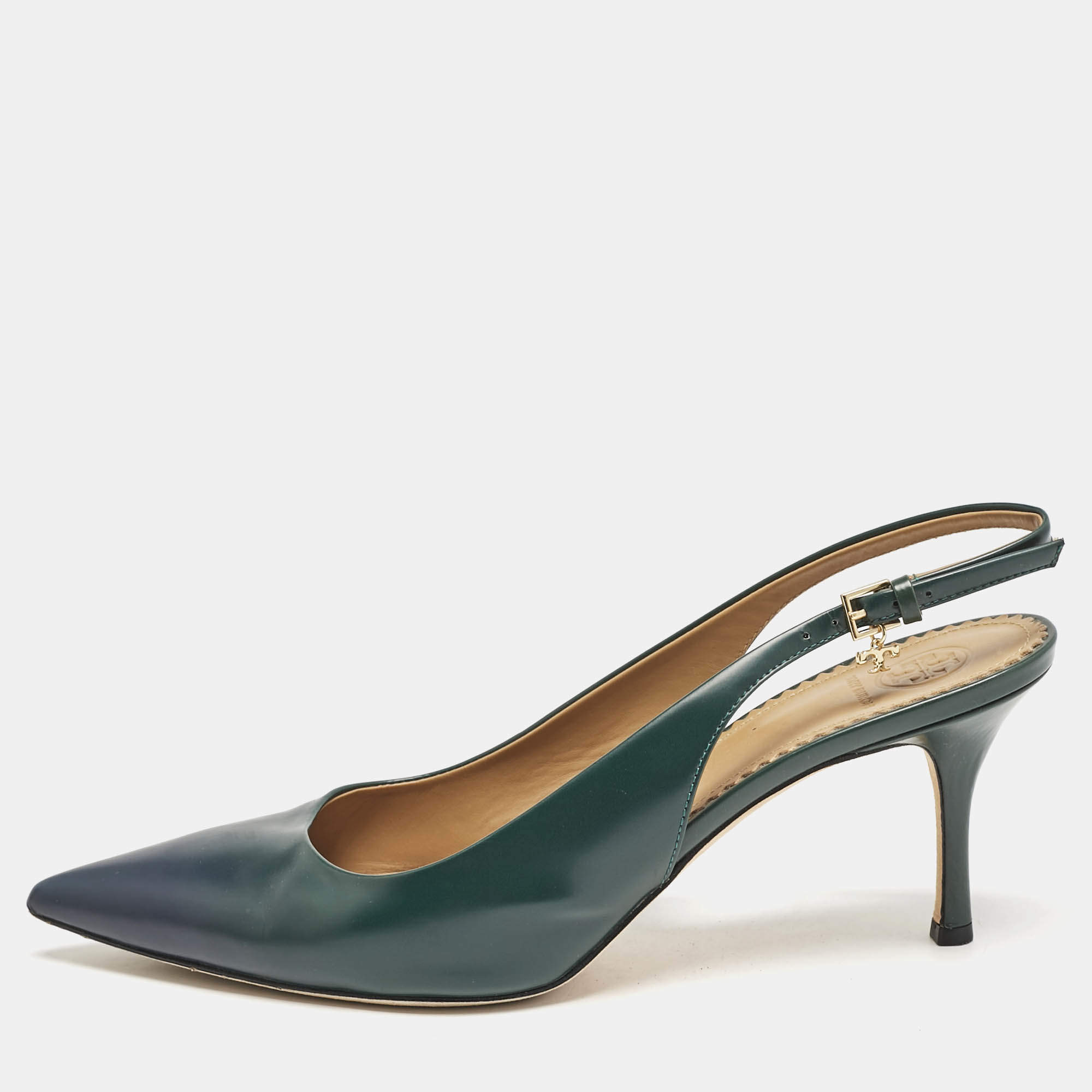 Tory Burch Ombre Green Leather Pointed Toe Slingback Pumps Size 39.5
