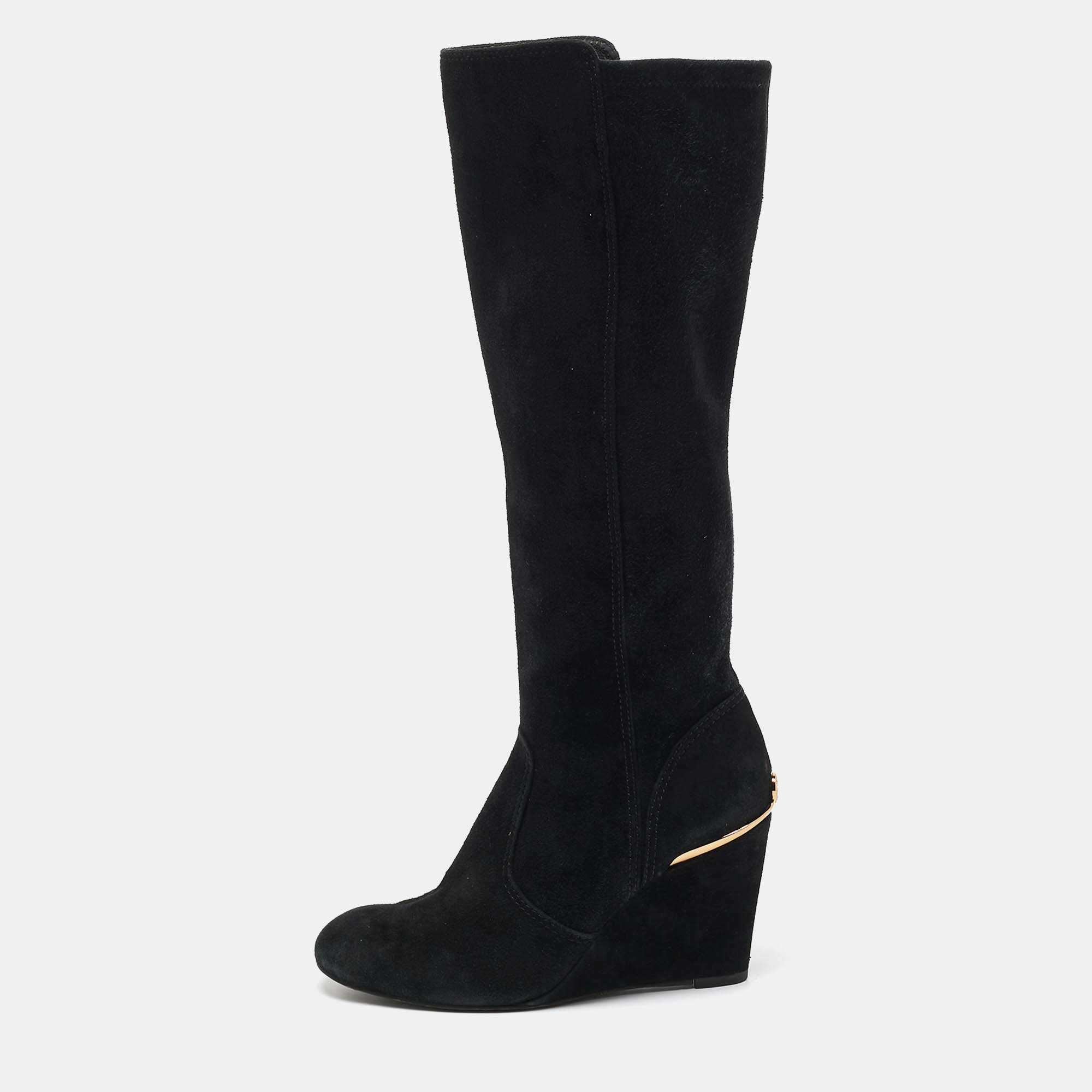 Tory Burch Black Suede Zipped Knee Length Boots Size 38