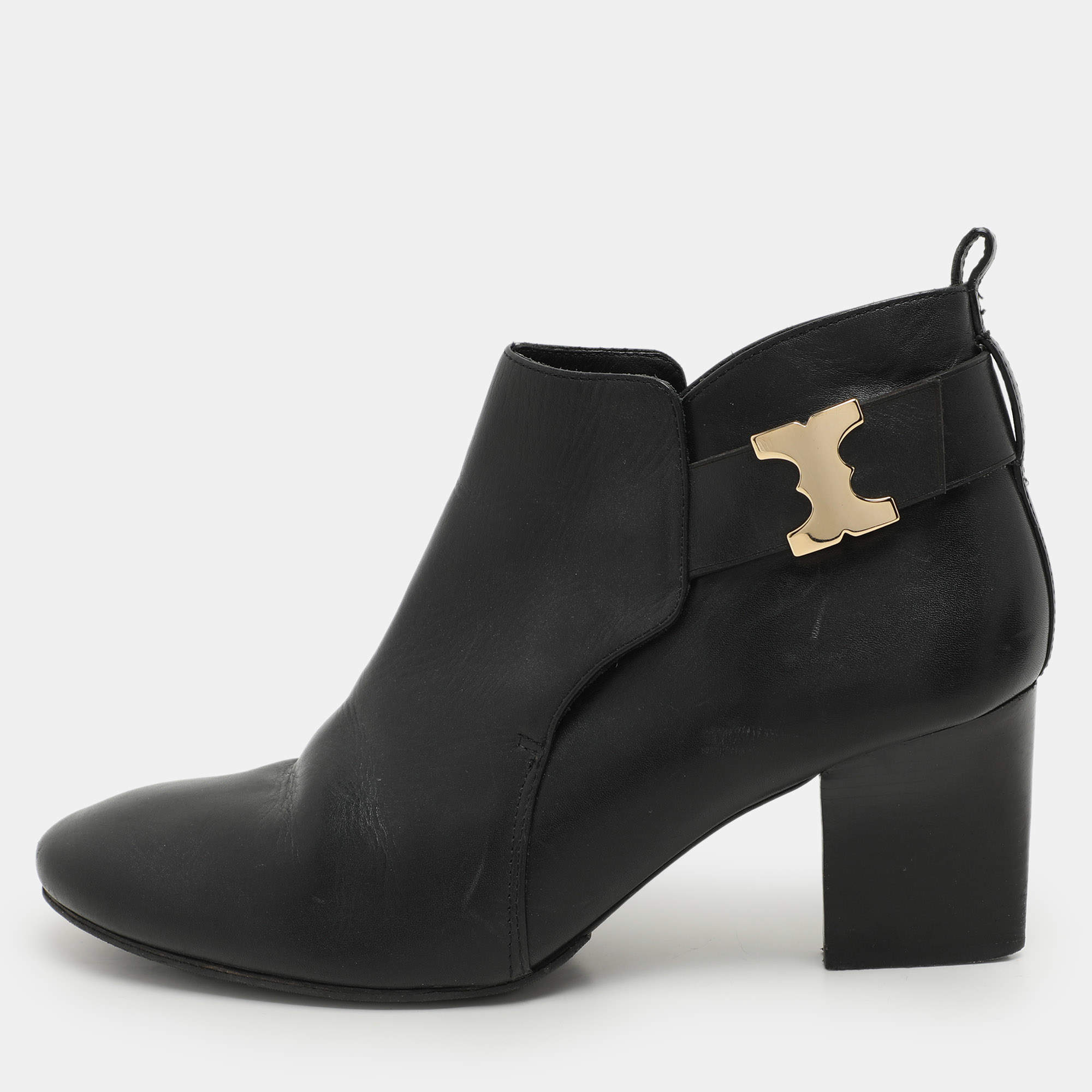 Tory Burch Black Leather Ankle Length Boots Size 41