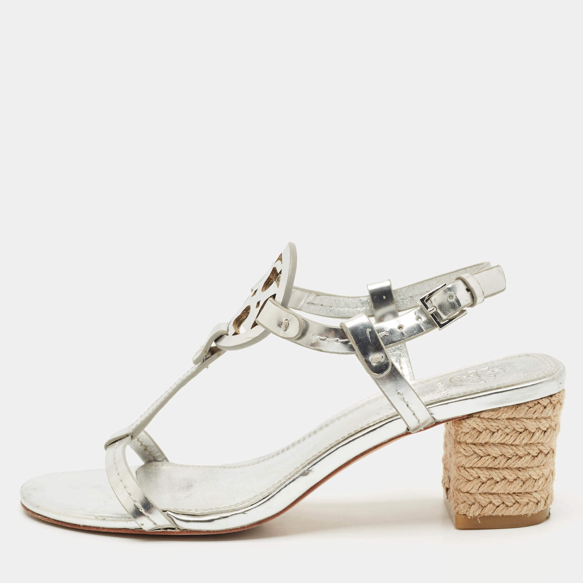 Tory Burch Silver Leather Ankle Strap Sandals Size 35.5
