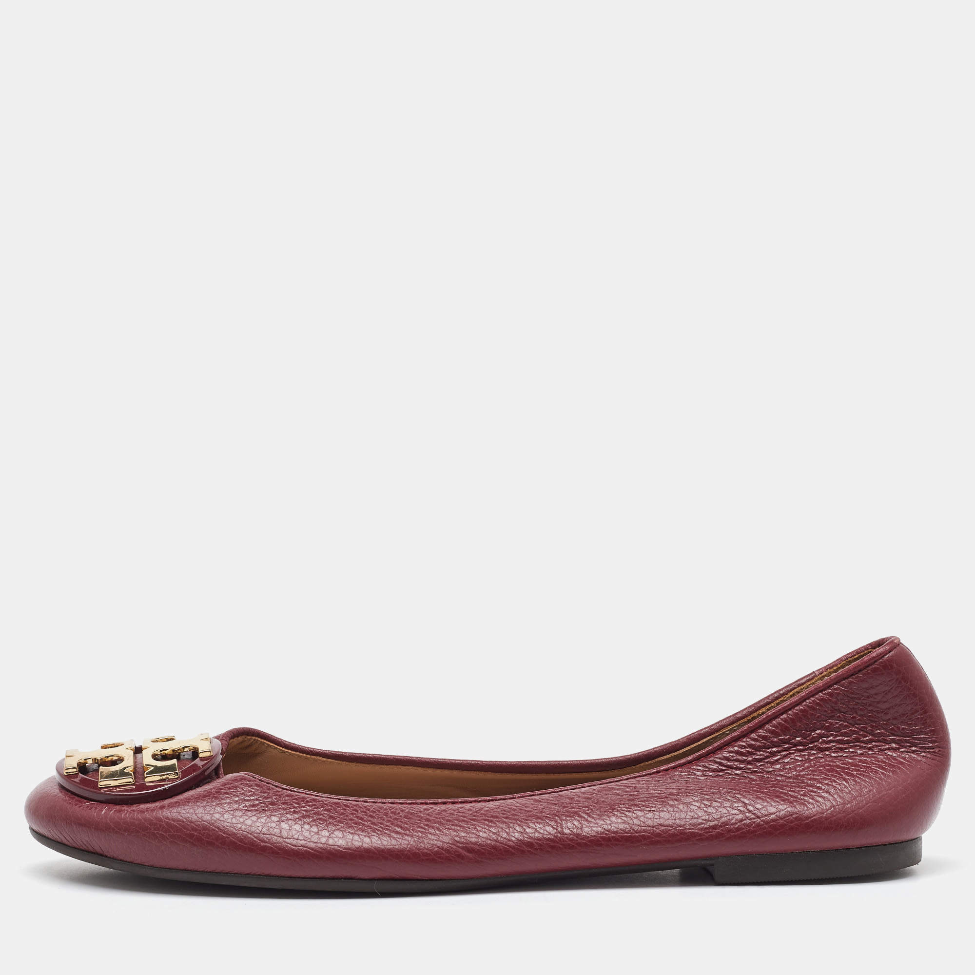 Tory Burch Dark Red Leather Reva Ballet Flats Size 36