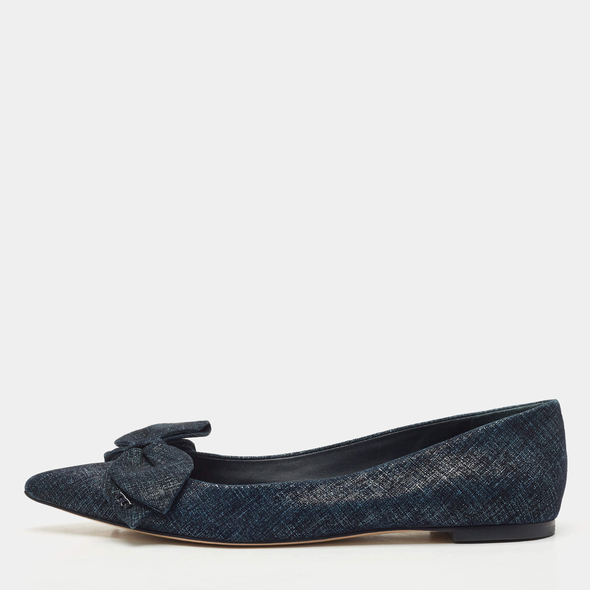 Tory Burch Navy Blue Denim Rosalinda Ballet Flats Size 39