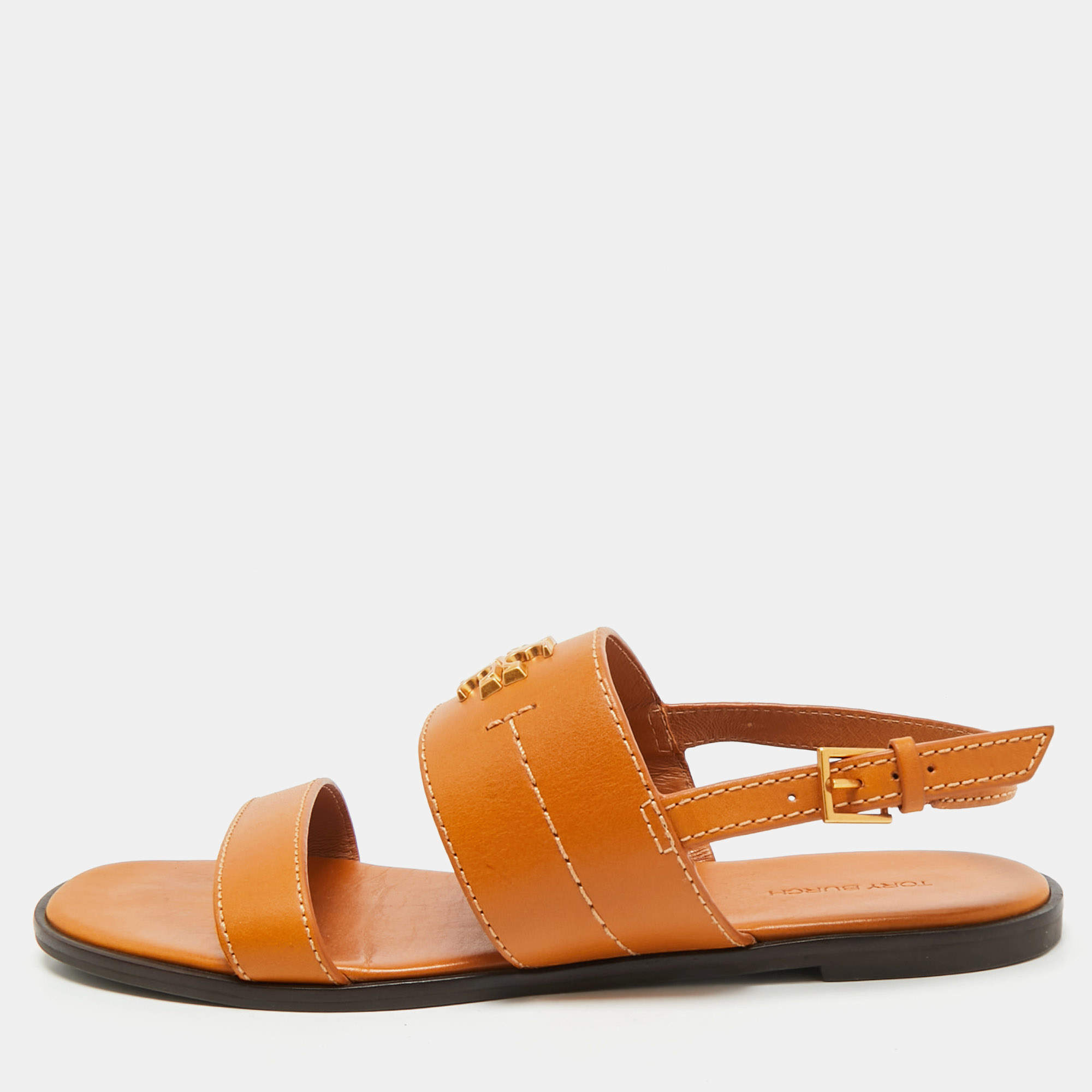 Pre Owned Tory Burch Brown Leather Slingback Sandals Size 38.5