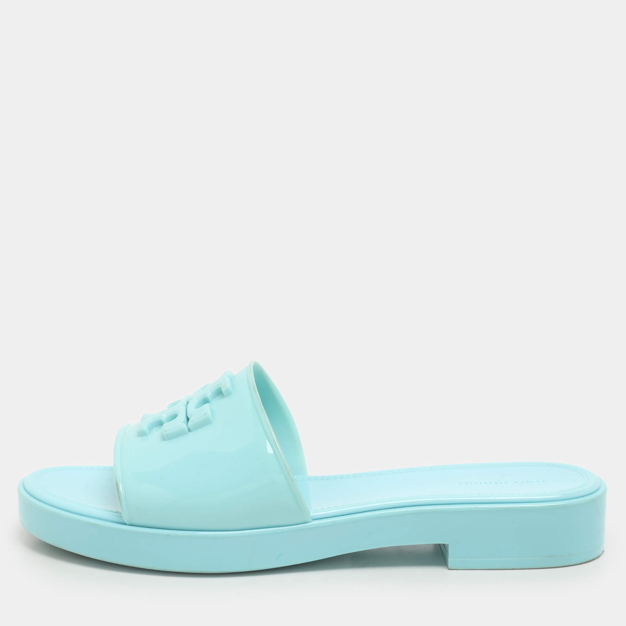Pre Owned Tory Burch Turquoise Jelly Eleanor Slides 39