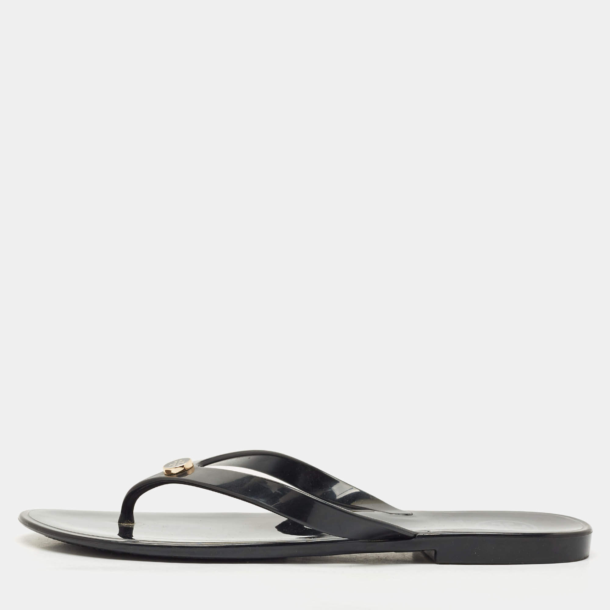 Pre Owned Tory Burch Black Rubber Mini Miller Thong Flats Size 37.5