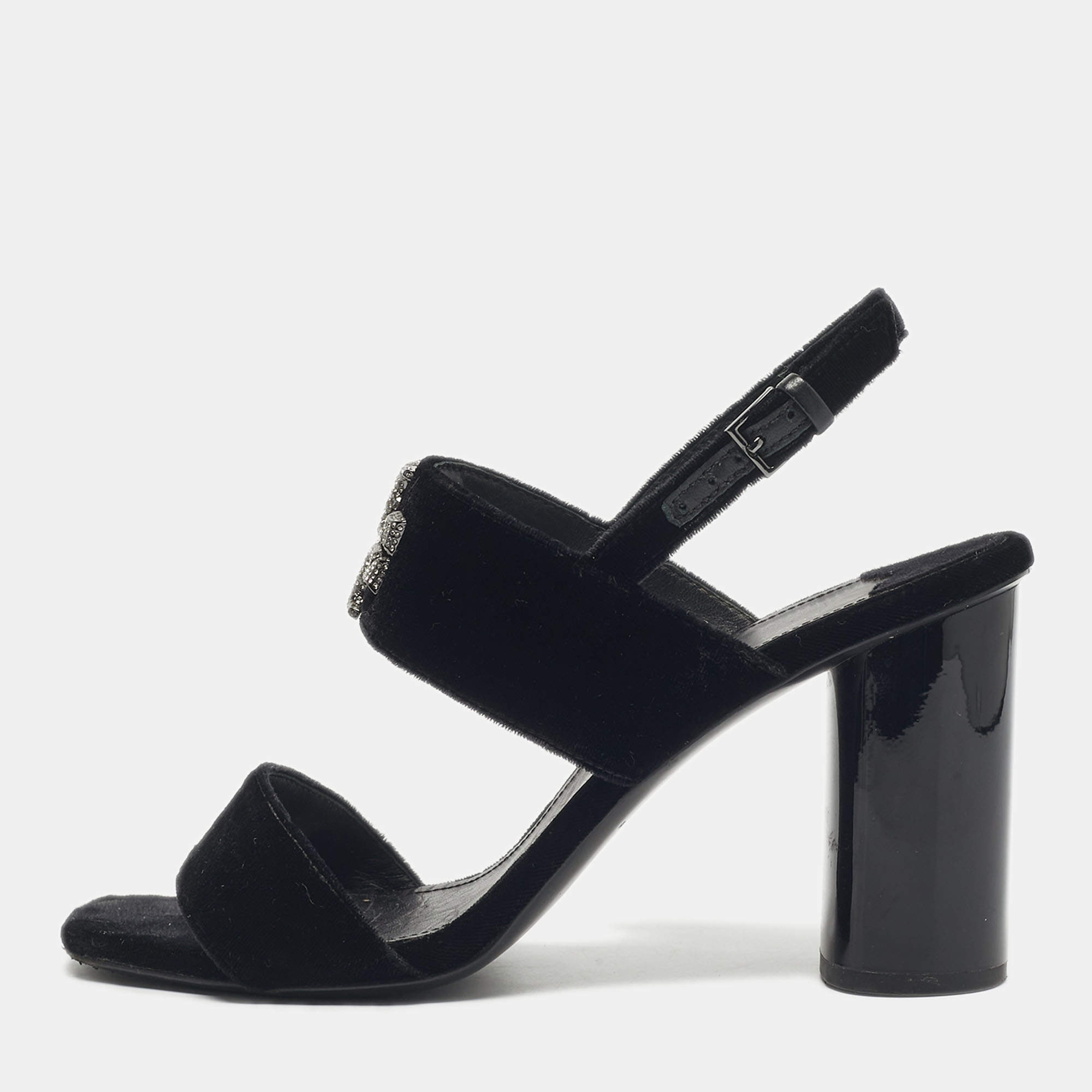 Pre Owned Tory Burch Black Velvet Eleanor Slingback Sandals Size 38