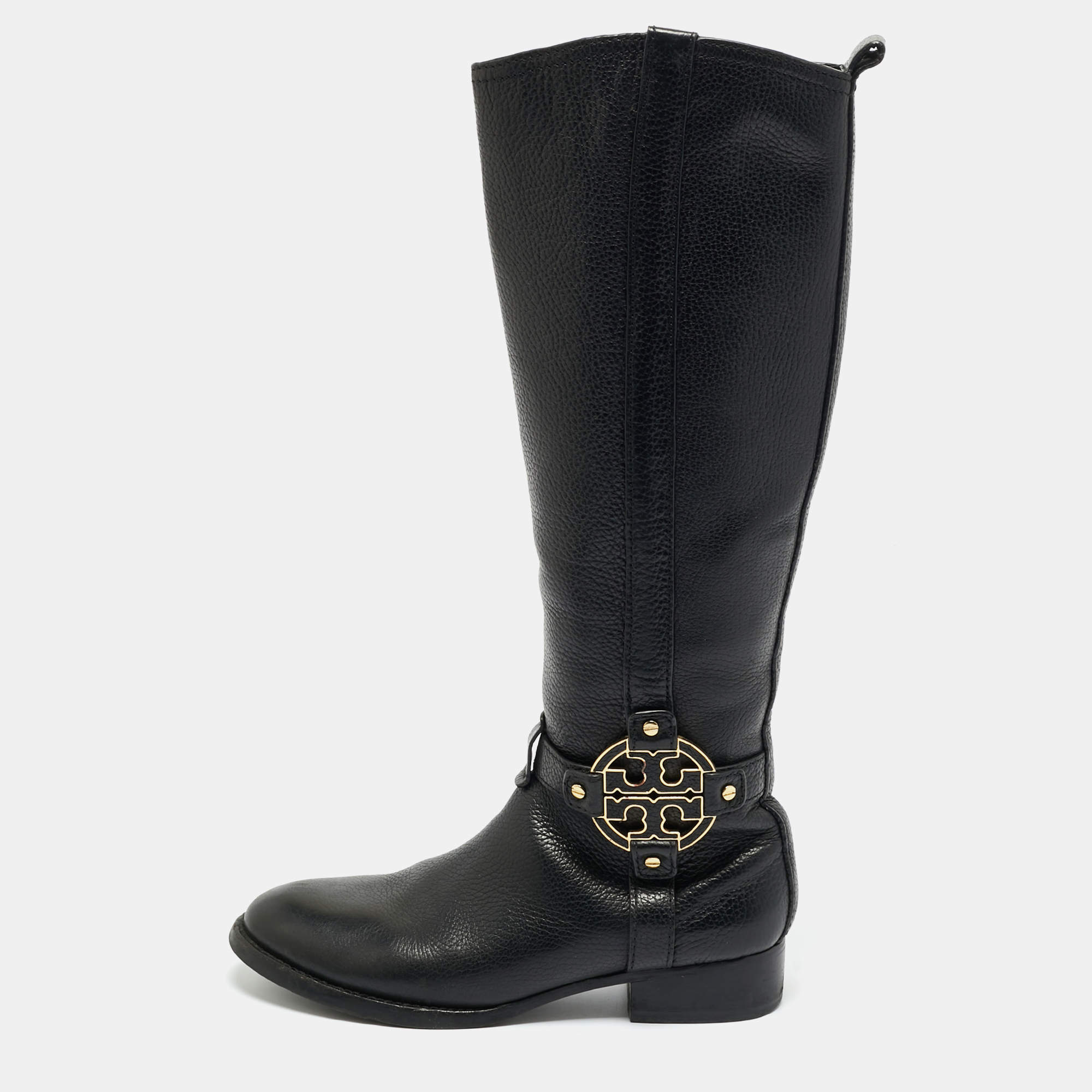 Pre Owned Tory Burch Black Leather Amanda Knee Length Boots Size 36.5