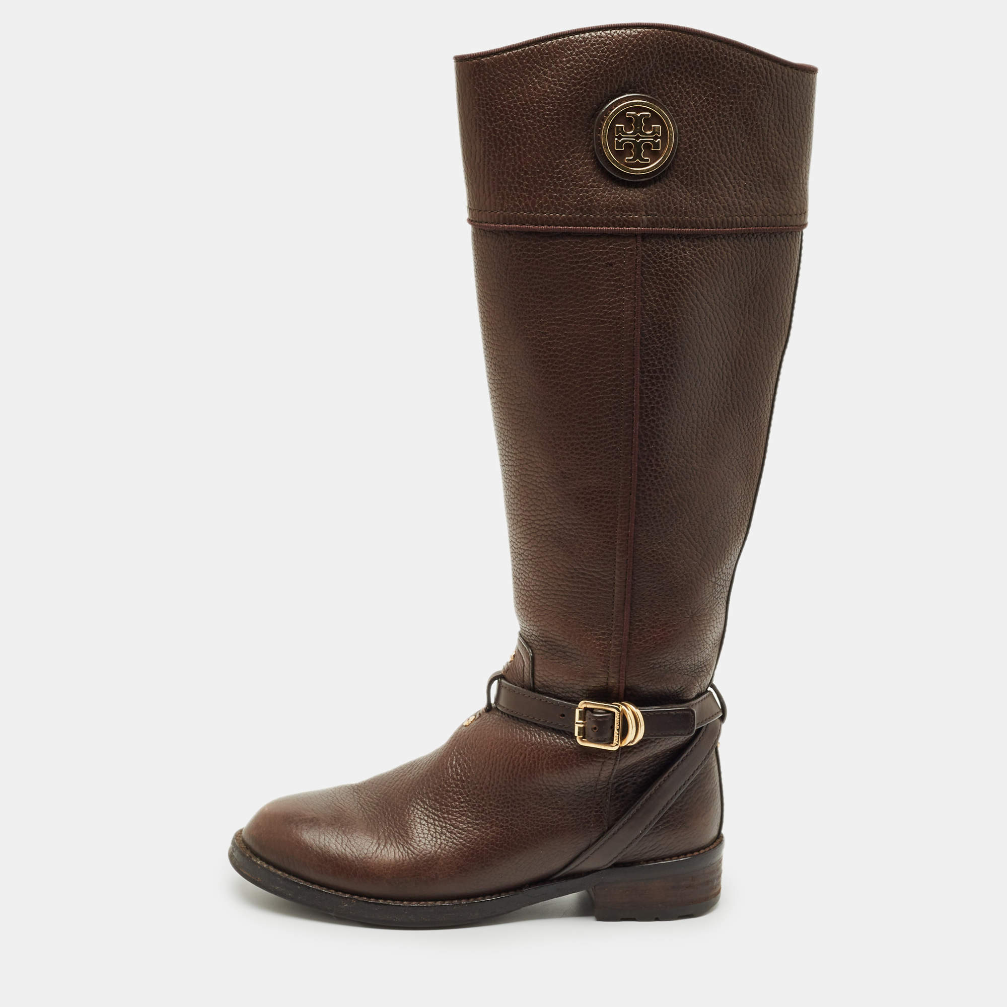 Pre Owned Tory Burch Dark Brown Knee Length Boots Size 36.5
