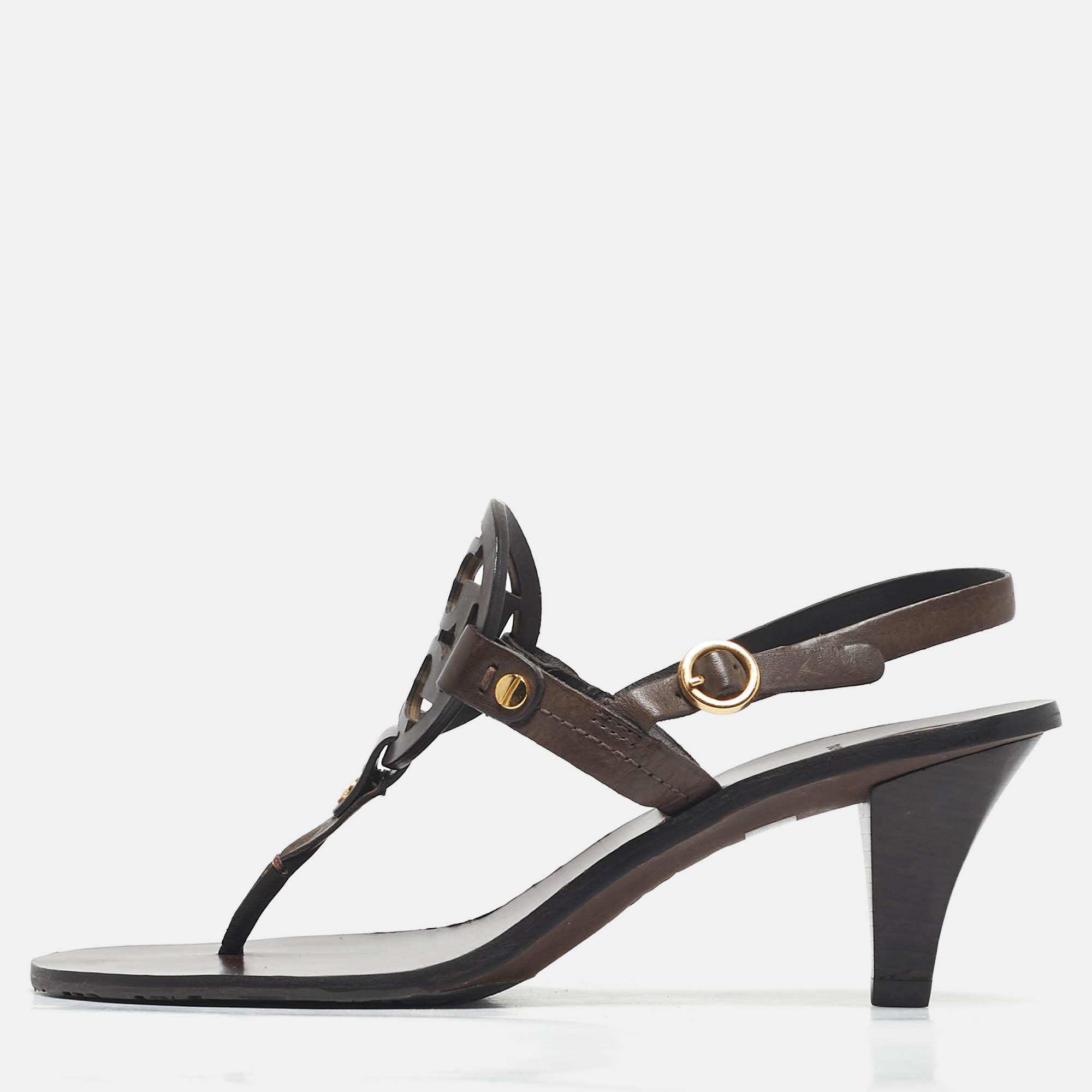 Pre Owned Tory Burch Brown Leather Thong Slingback Sandals Size 38