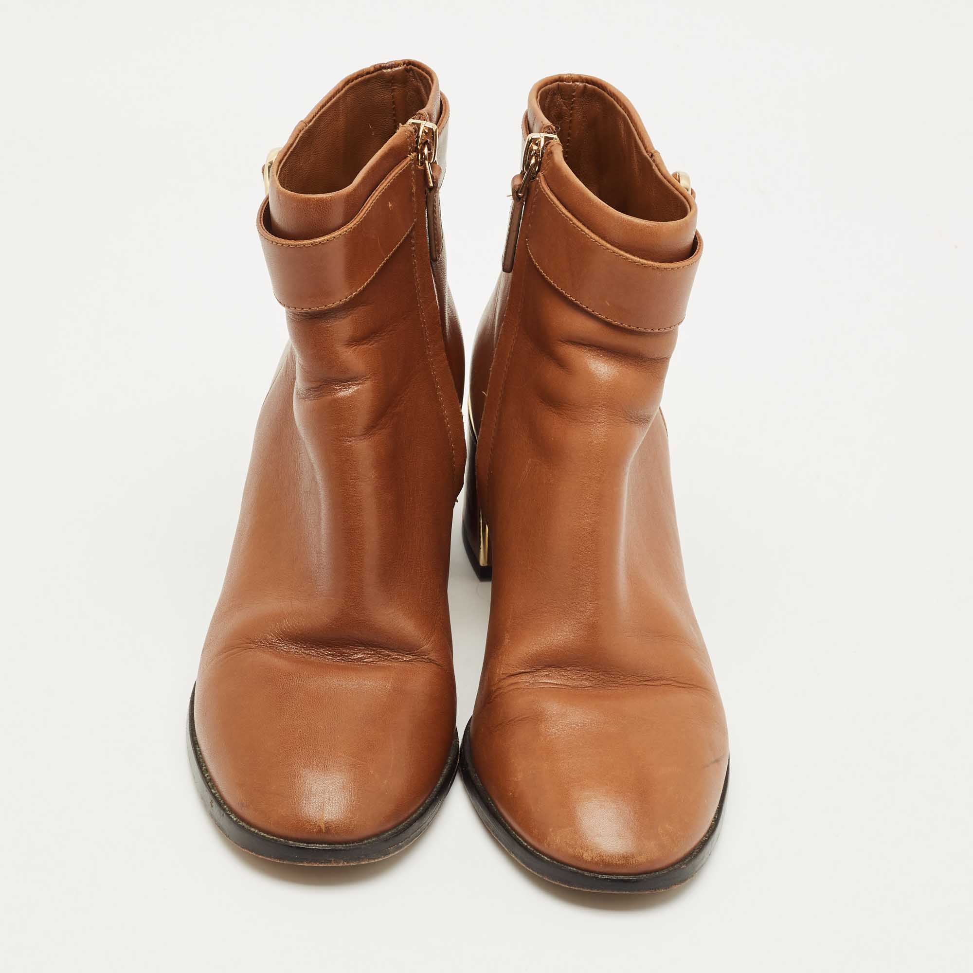 Pre Owned Tory Burch Brown Leather Ankle Length Boots Size 36