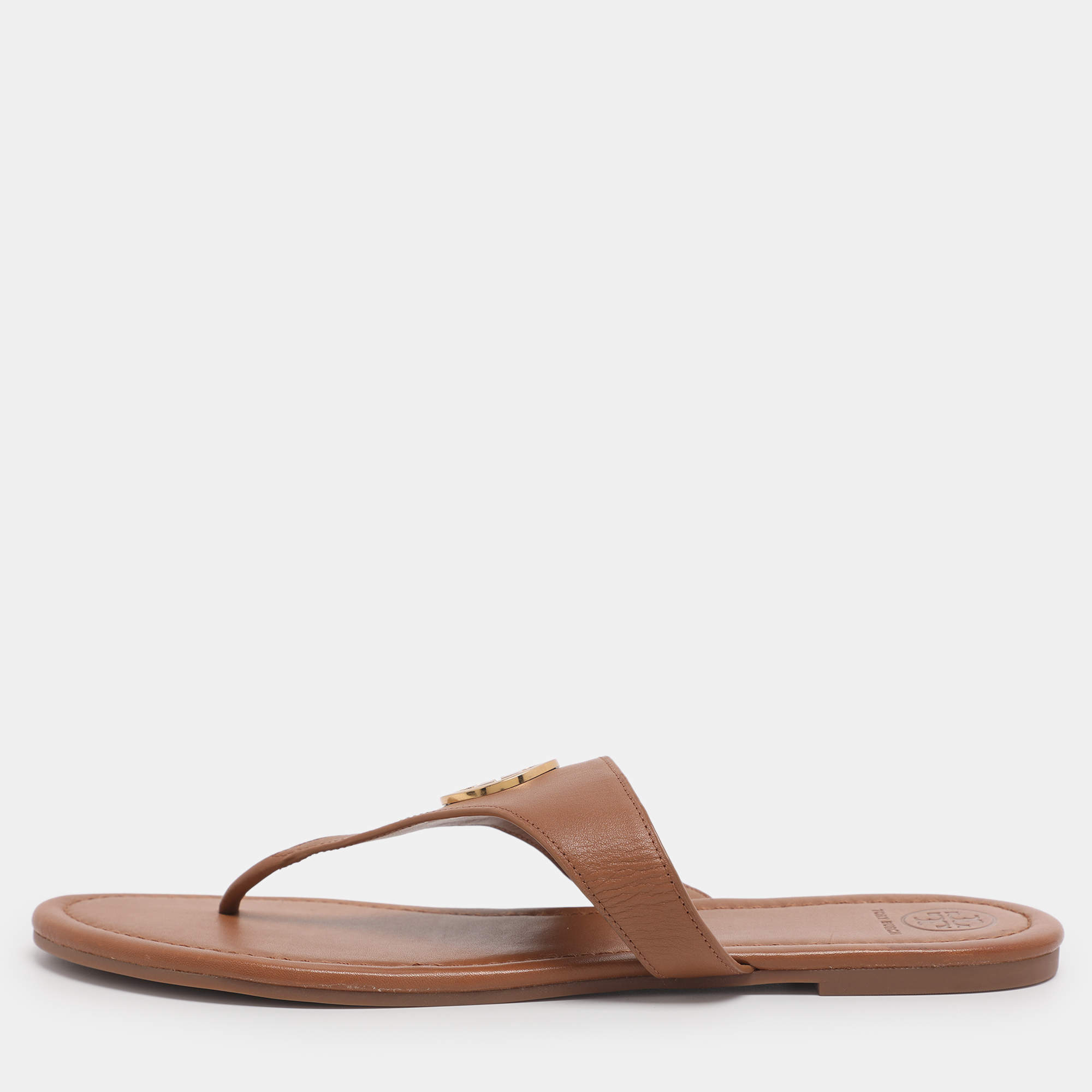 مملوكة مسبقًا Tory Burch Brown Leather Benton Thong Flats Size 41