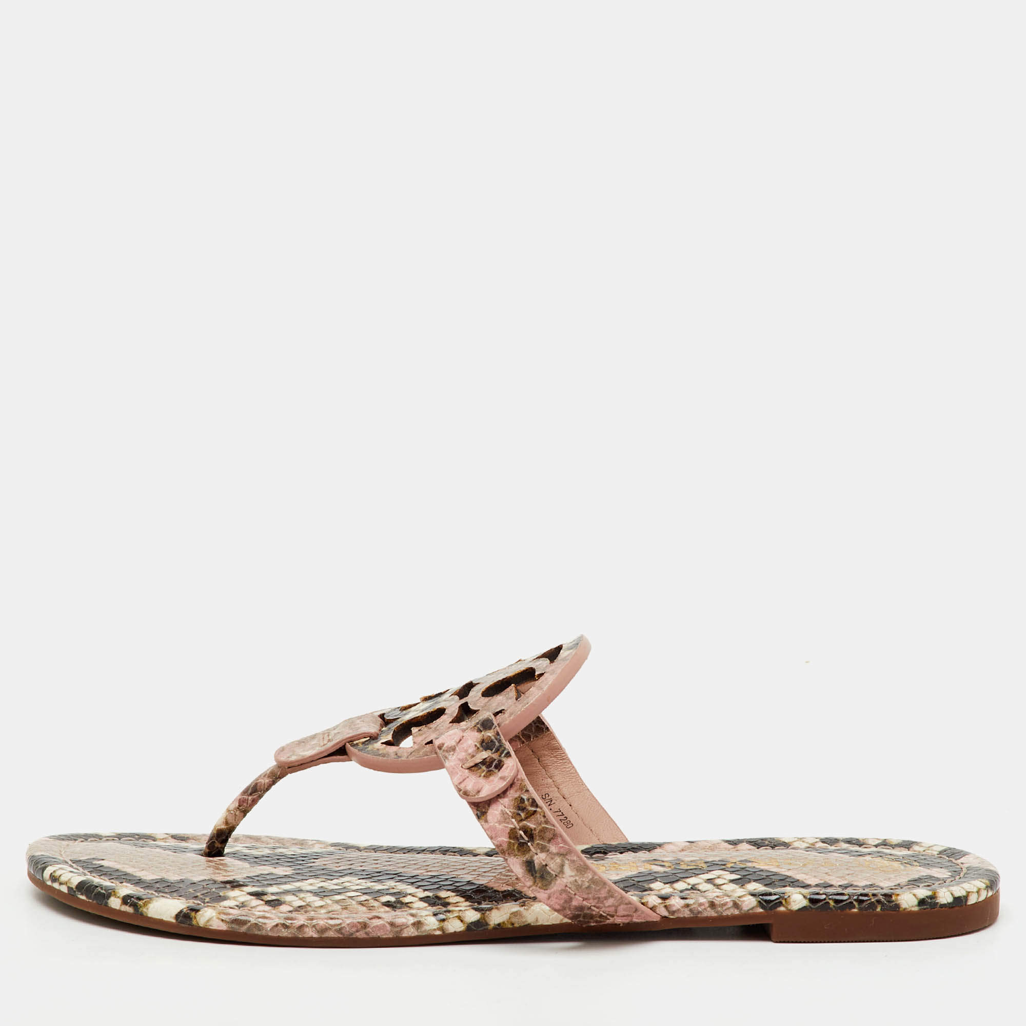 Pre Owned Tory Burch Multicolor Snakeskin Embossed Leather Miller Thong Flats Size 37