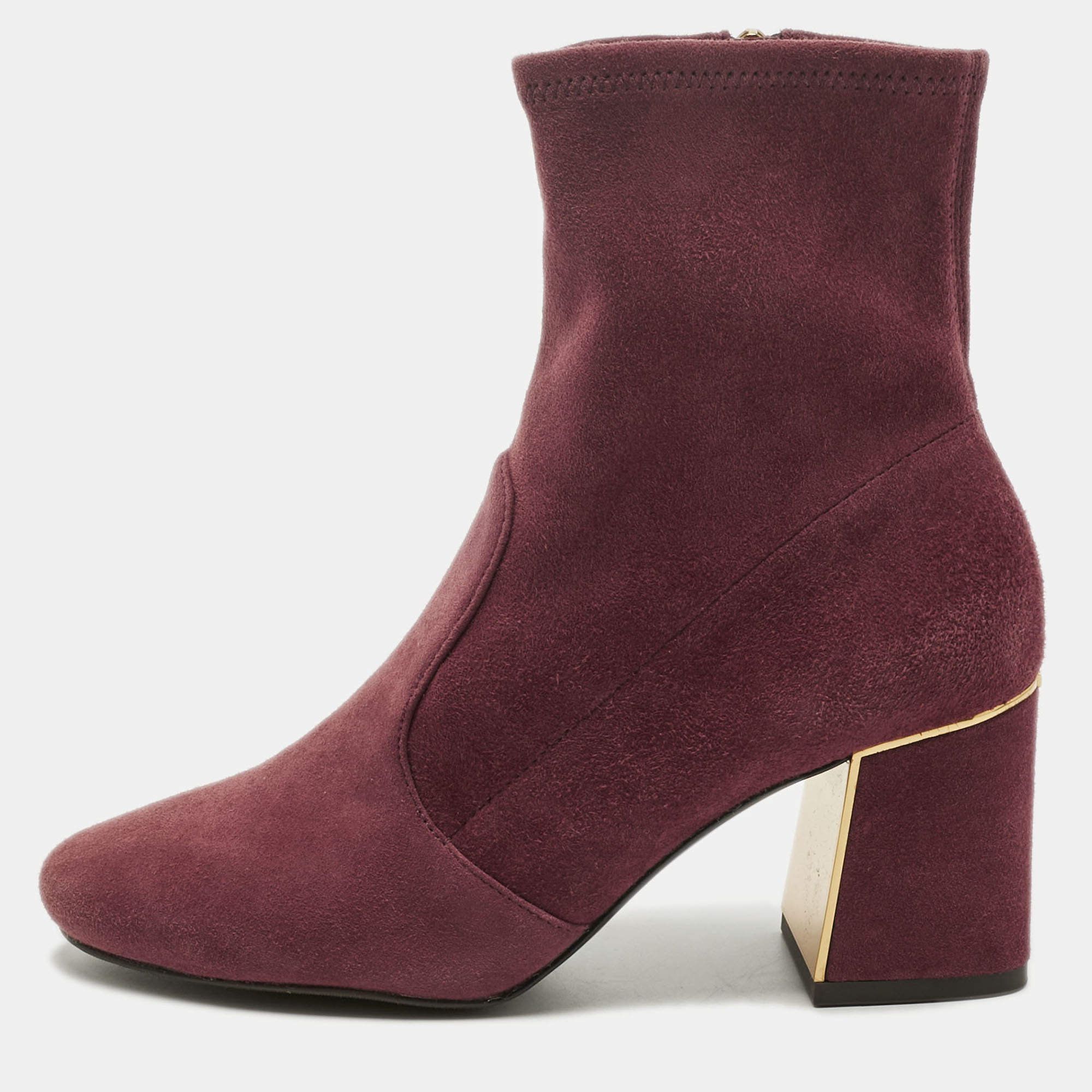 Pre Owned Tory Burch Burgundy Suede Ankle Length Boots Size 36.5