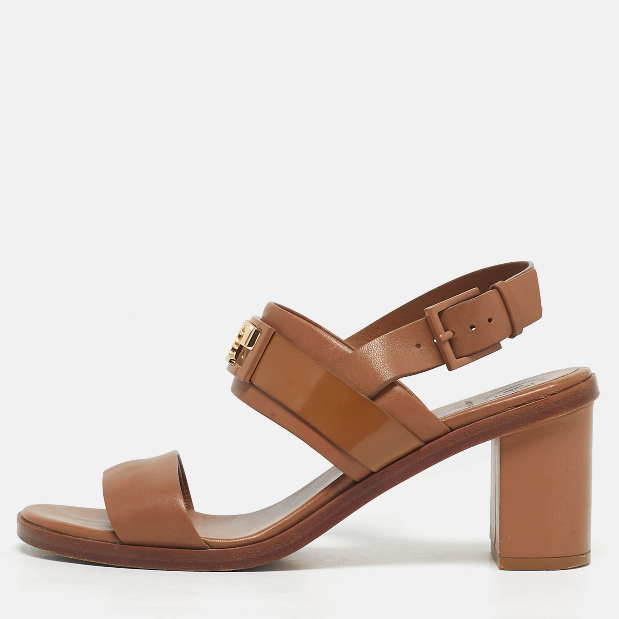 مملوكة مسبقًا Tory Burch Gigi Size 36 Brown Leather Block Heel Ankle Strap Sandals