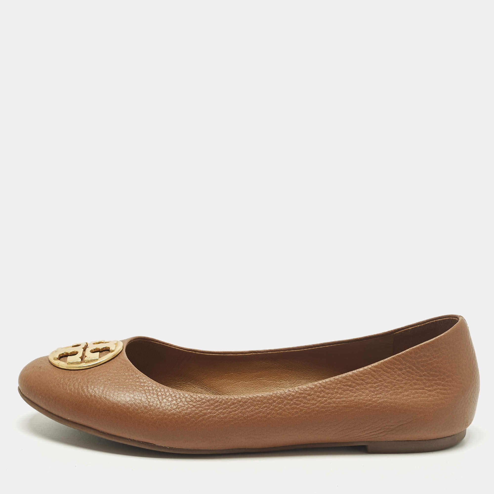 Pre Owned Tory Burch Chelsea Size 38.5 Brown Leather Ballet Flats