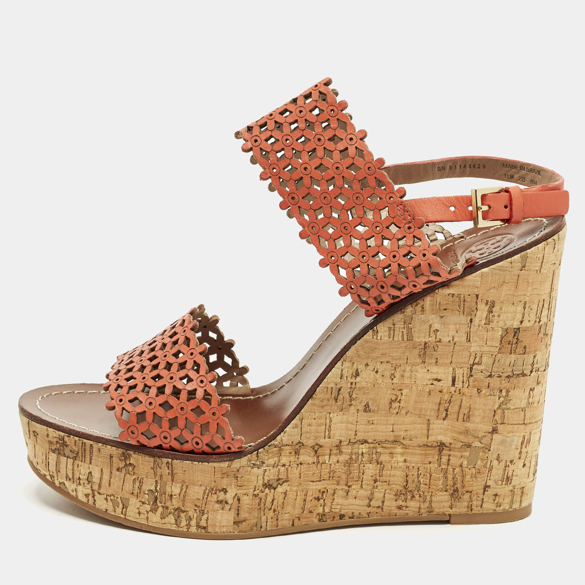 مملوكة مسبقًا صندل كعب روكي توري برش ديزي برتقالي مفرغ جلد مقاس 41.5