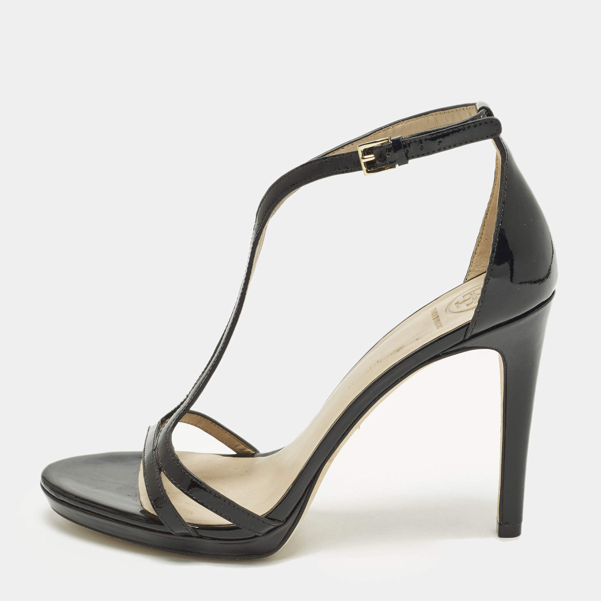 Pre Owned صندل توري برش شيلي جلد برنيق أسود بحزام للكاحل مقاس 38.5