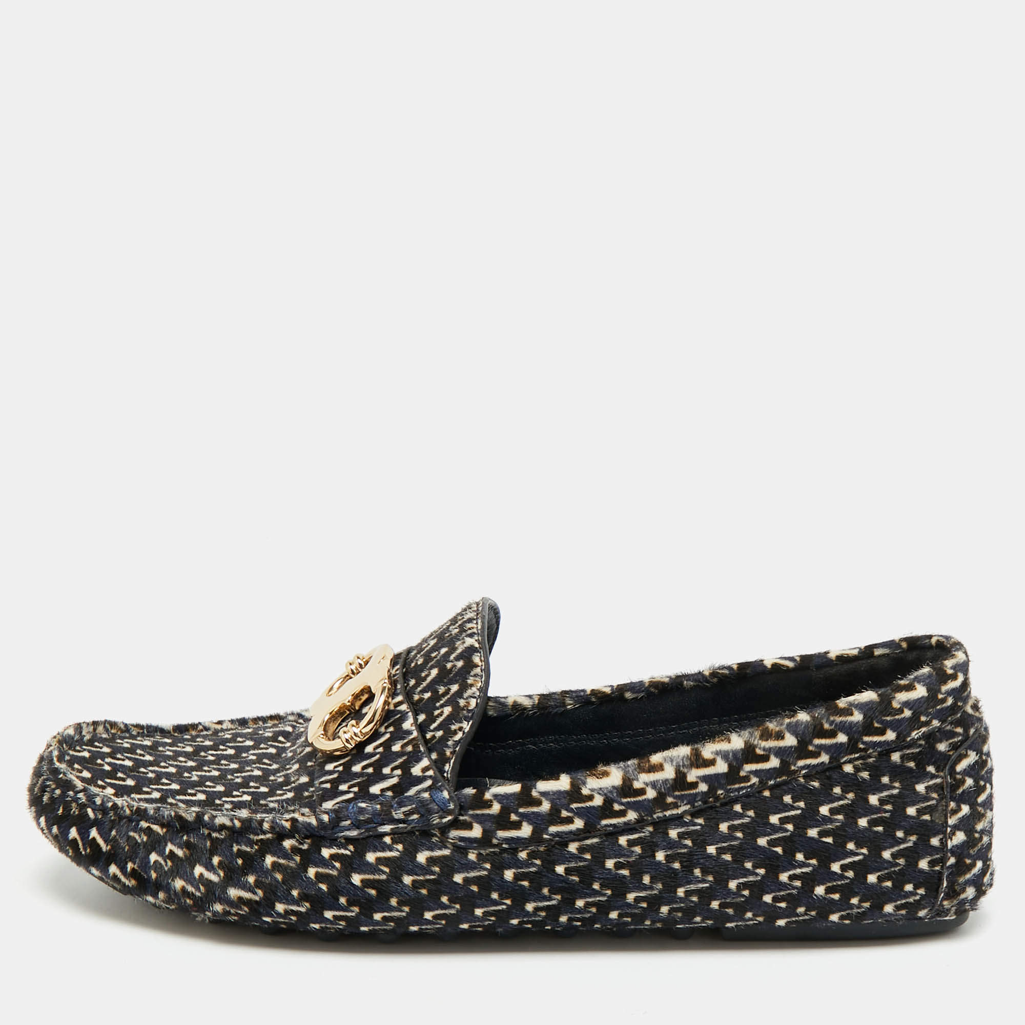 مملوكة مسبقًا Tory Burch Gemini Size 38 Navy Blue Calf Hair Loafers