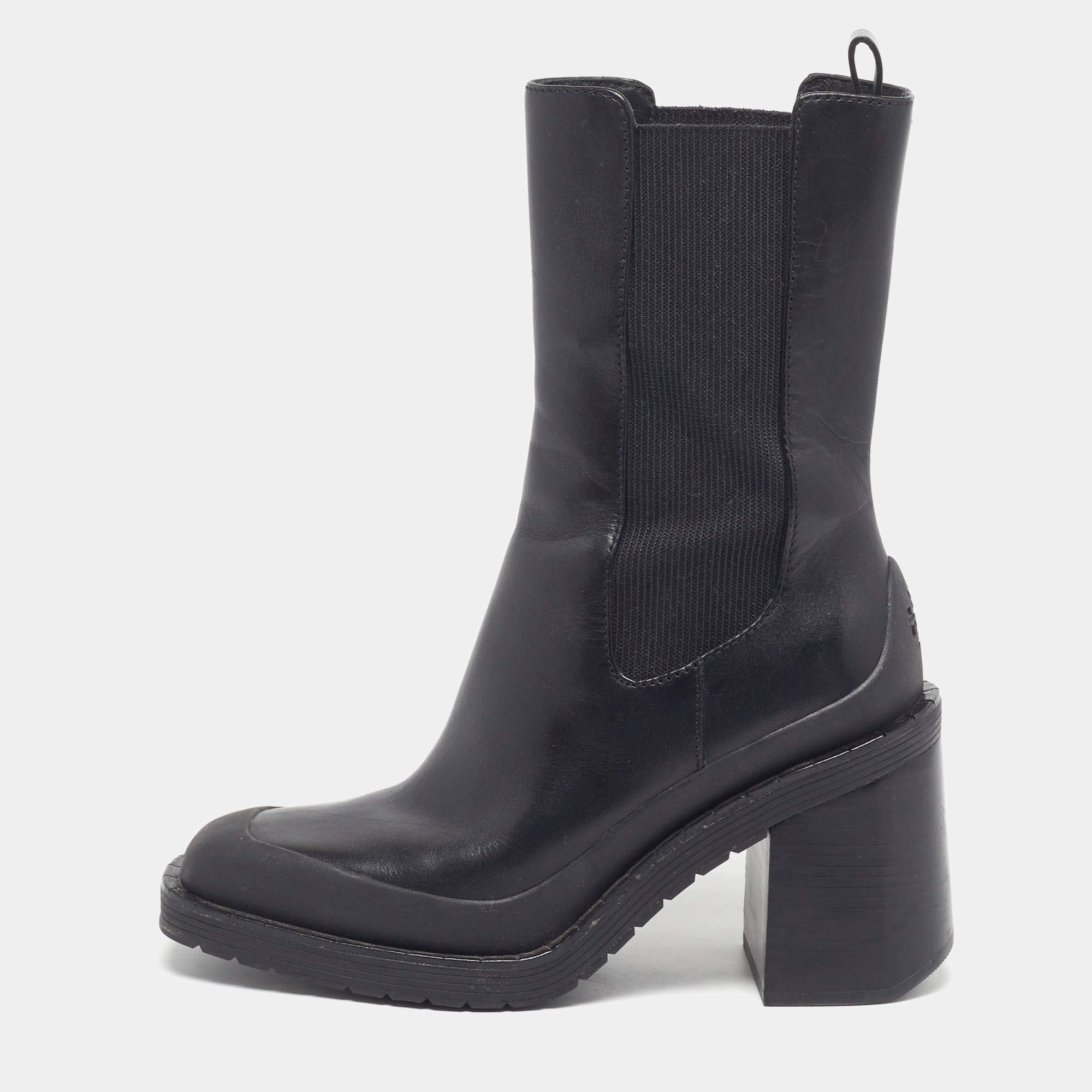 Pre Owned Tory Burch Demi Glove Baby Size 36.5 Black Leather Block Heel Chelsea Boots