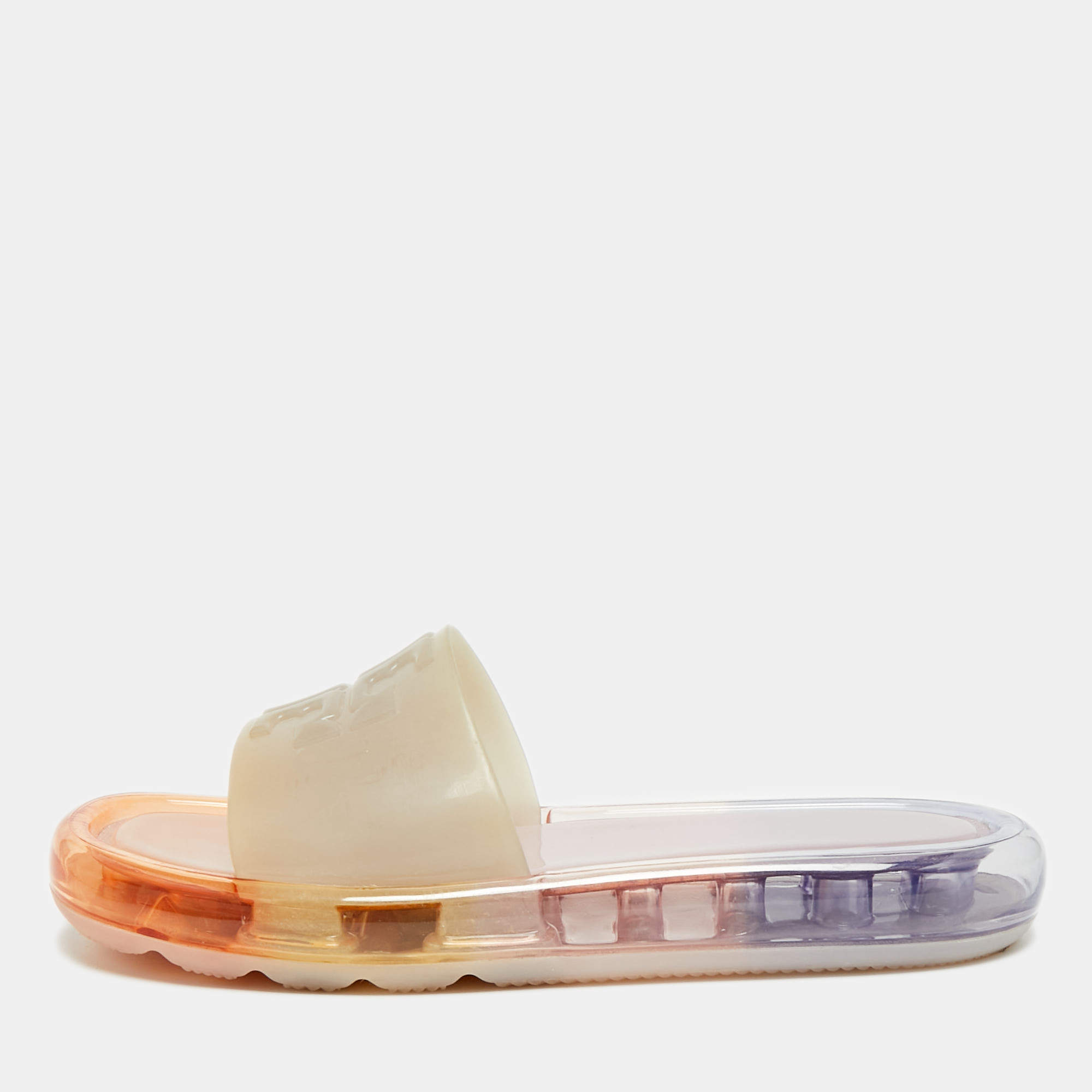 Pre Owned Tory Burch Bubble Size 37 Tricolor Rubber Flat Slide