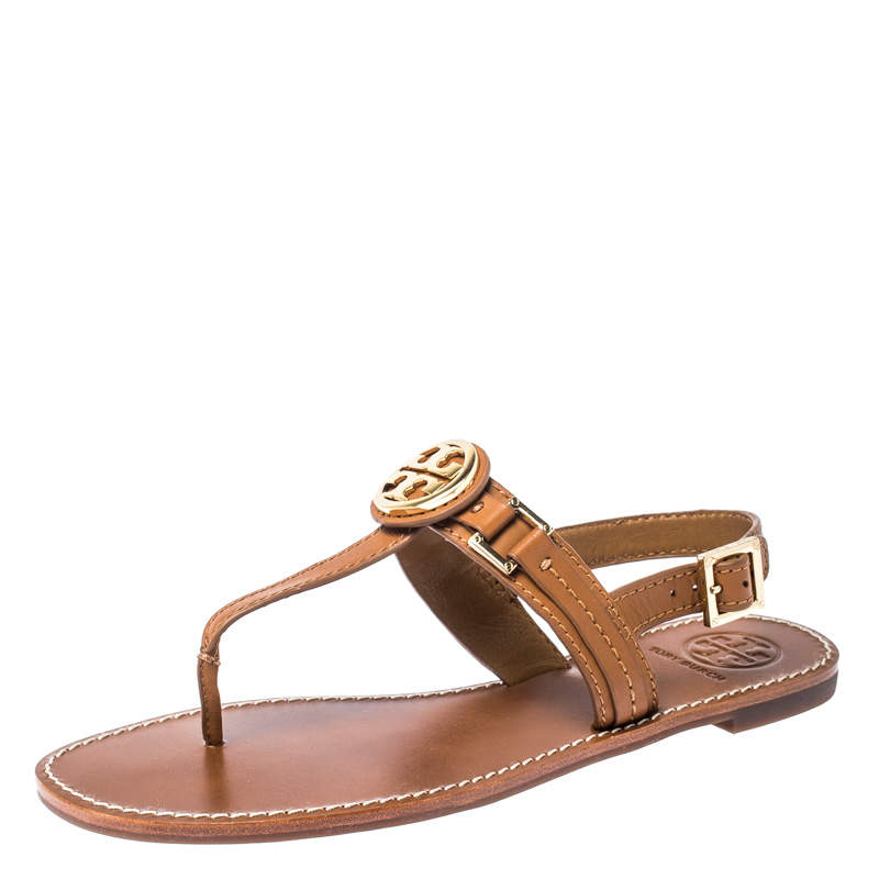 Tory Burch Brown Leather Everly T-Strap Flat Sandals Size  Tory Burch |  TLC