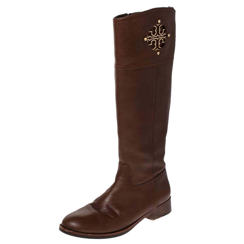 Pre Owned Tory Burch Brown Leather Knee Length Boots Size 38 