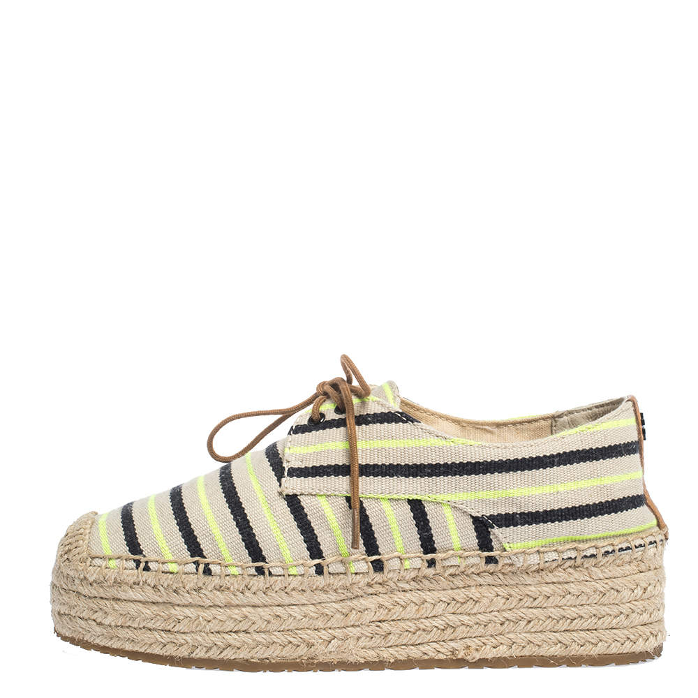 Pre Owned Tory Burch Multicolor Striped Canvas Florence Espadrille Flat Sneakers Size 36
