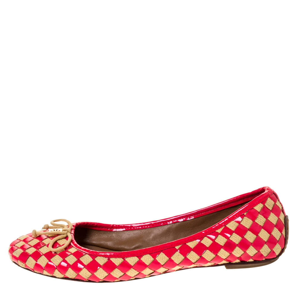 Tory Burch Neon Pink/Beige Prescot Woven Leather Ballet Flats Size  Tory  Burch | TLC