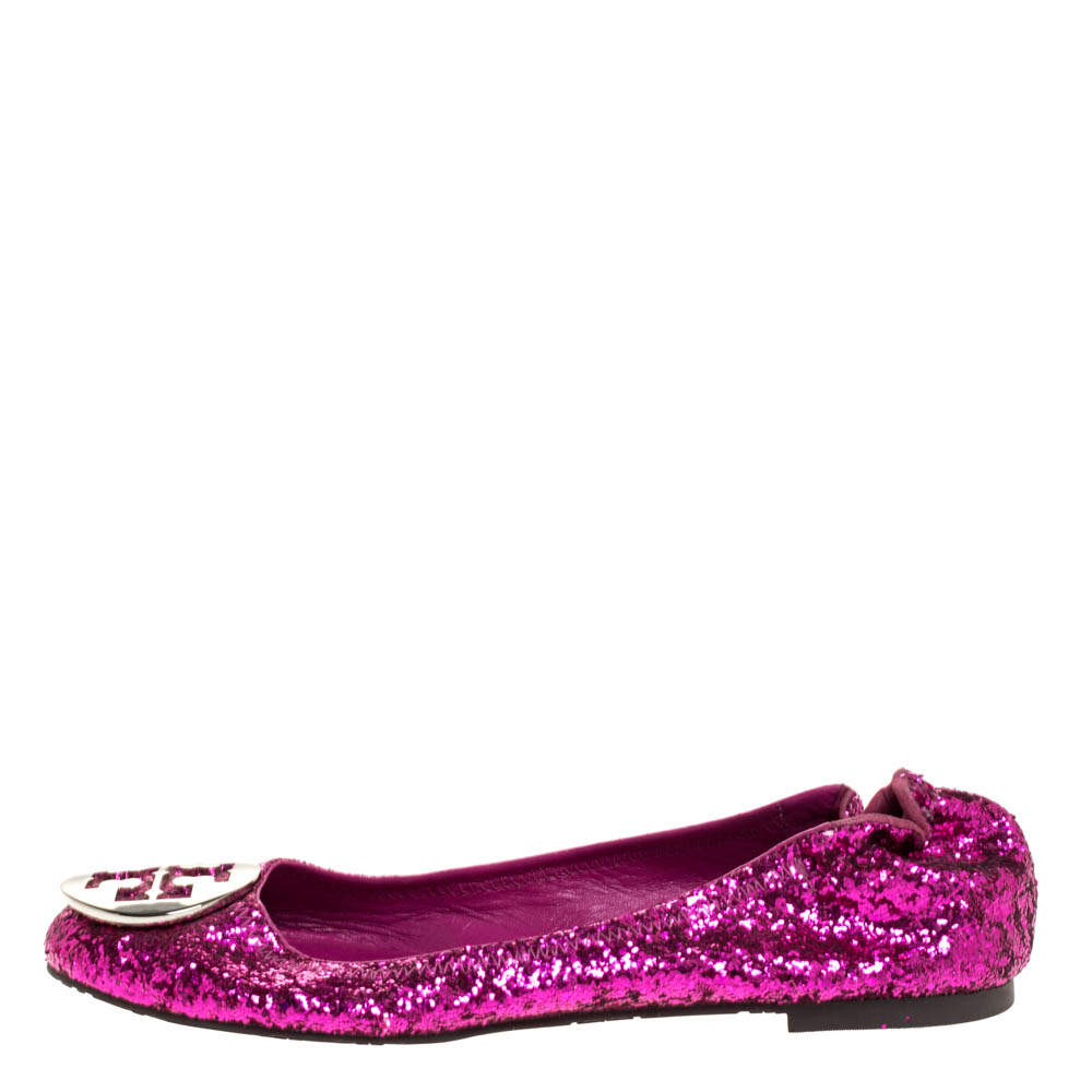 Tory Burch Metallic Pink Coarse Glitter Fabric Minnie Ballet Flats Size 38 Tory  Burch | TLC