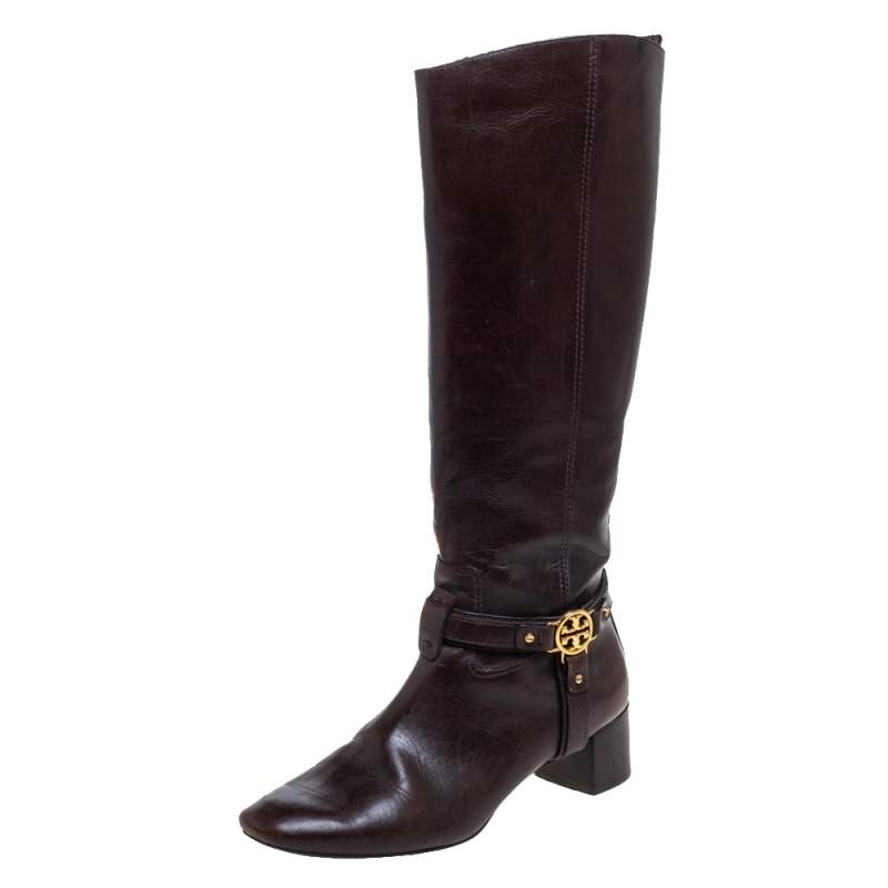 Tory Burch Dark Brown Leather Riding Knee High Boots Size 39