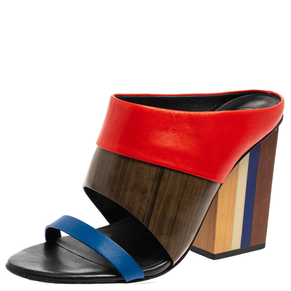 مملوكة مسبقًا Tory Burch Multicolor Leather Open Toe Slide Sandals Size 37