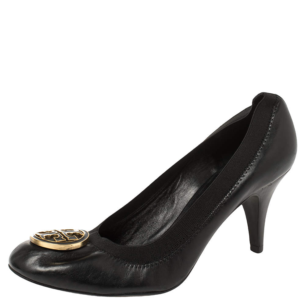 Pre Owned Tory Burch Black Leather Caroline Reva Scrunch Pumps Size 39