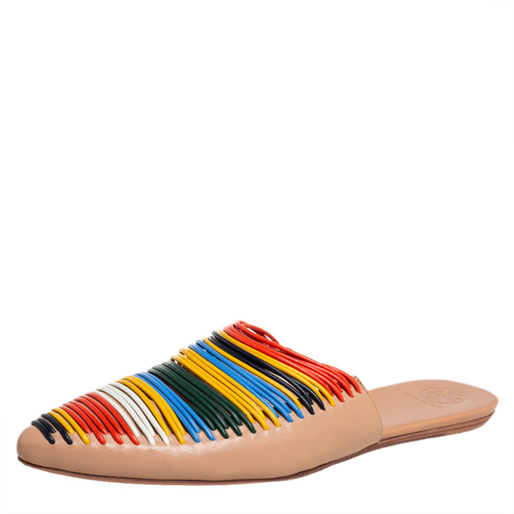 Pre Owned Tory Burch Multicolor Leather Sienna Mule Sandals Size 39