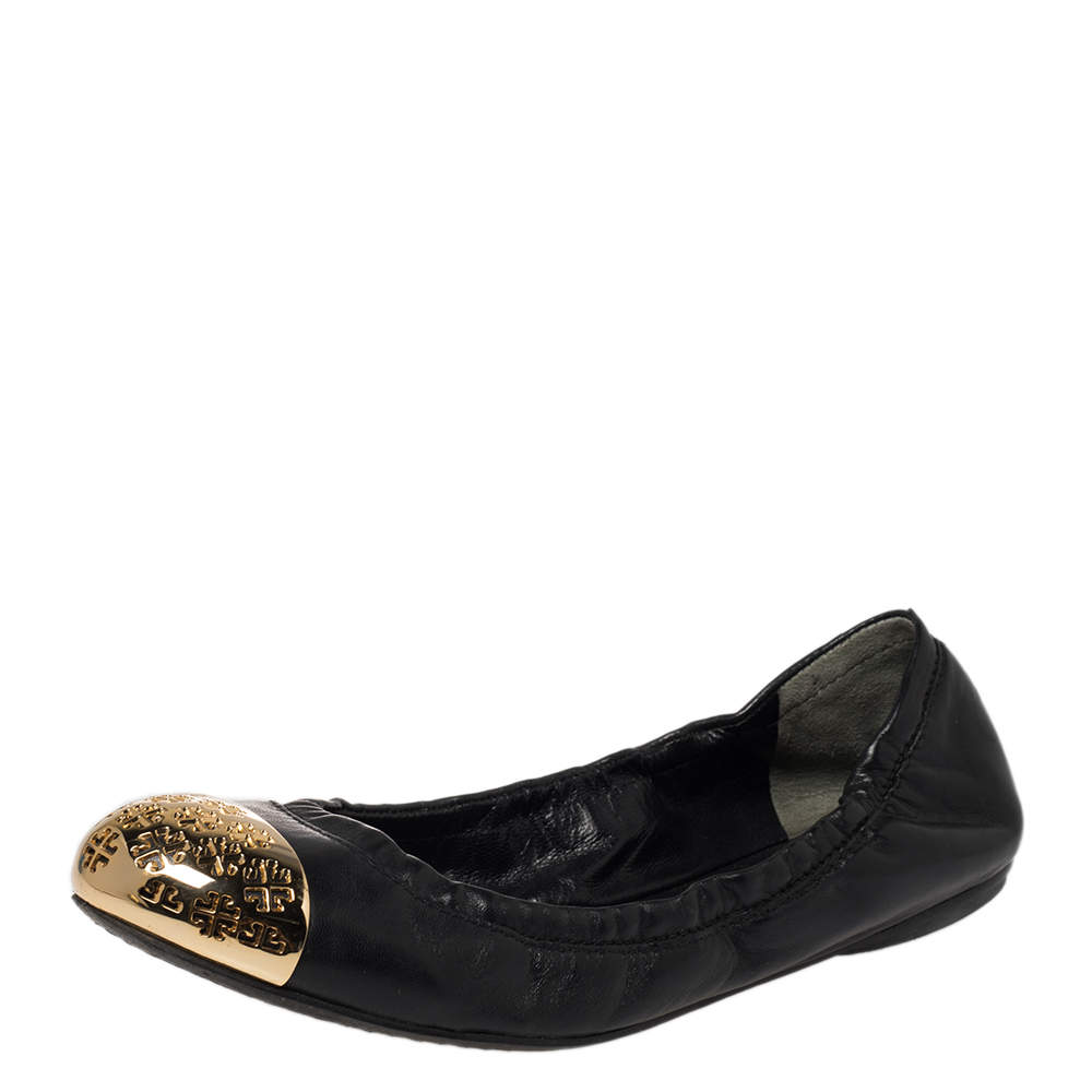 Tory Burch Black Leather Cami Ballet Flats Size 37