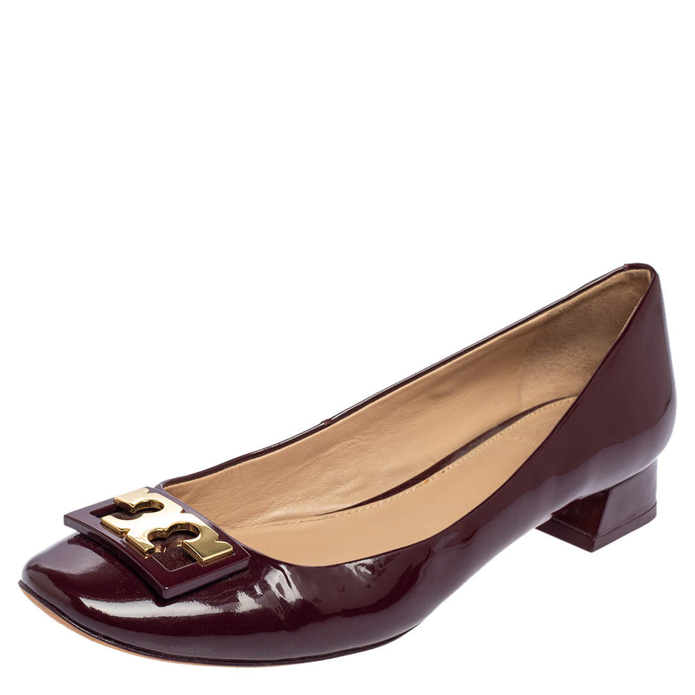 Pre Owned Tory Burch Brown Patent Leather Block Heel Pumps Size 38