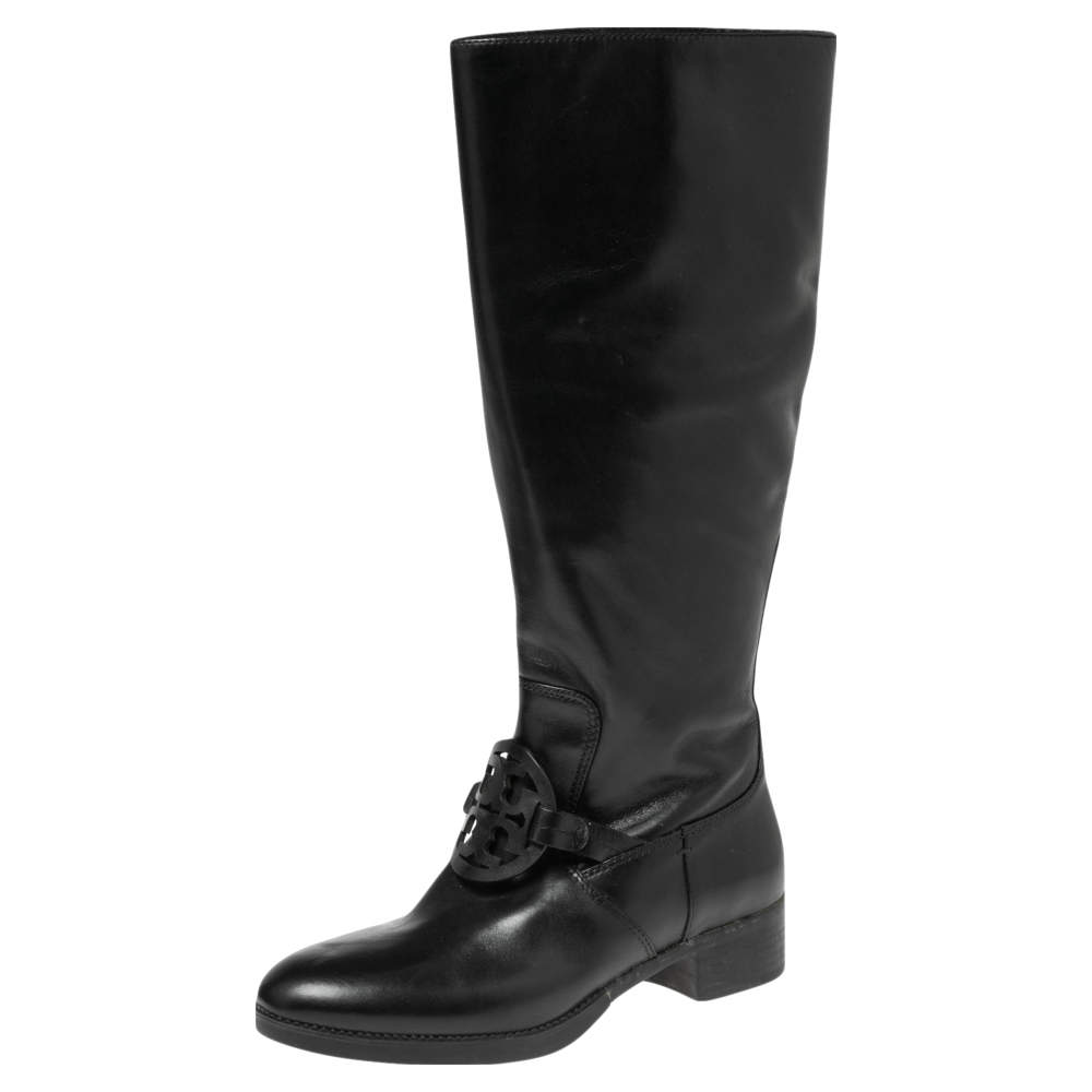 Tory Burch Black Leather Knee High Boots Size 39