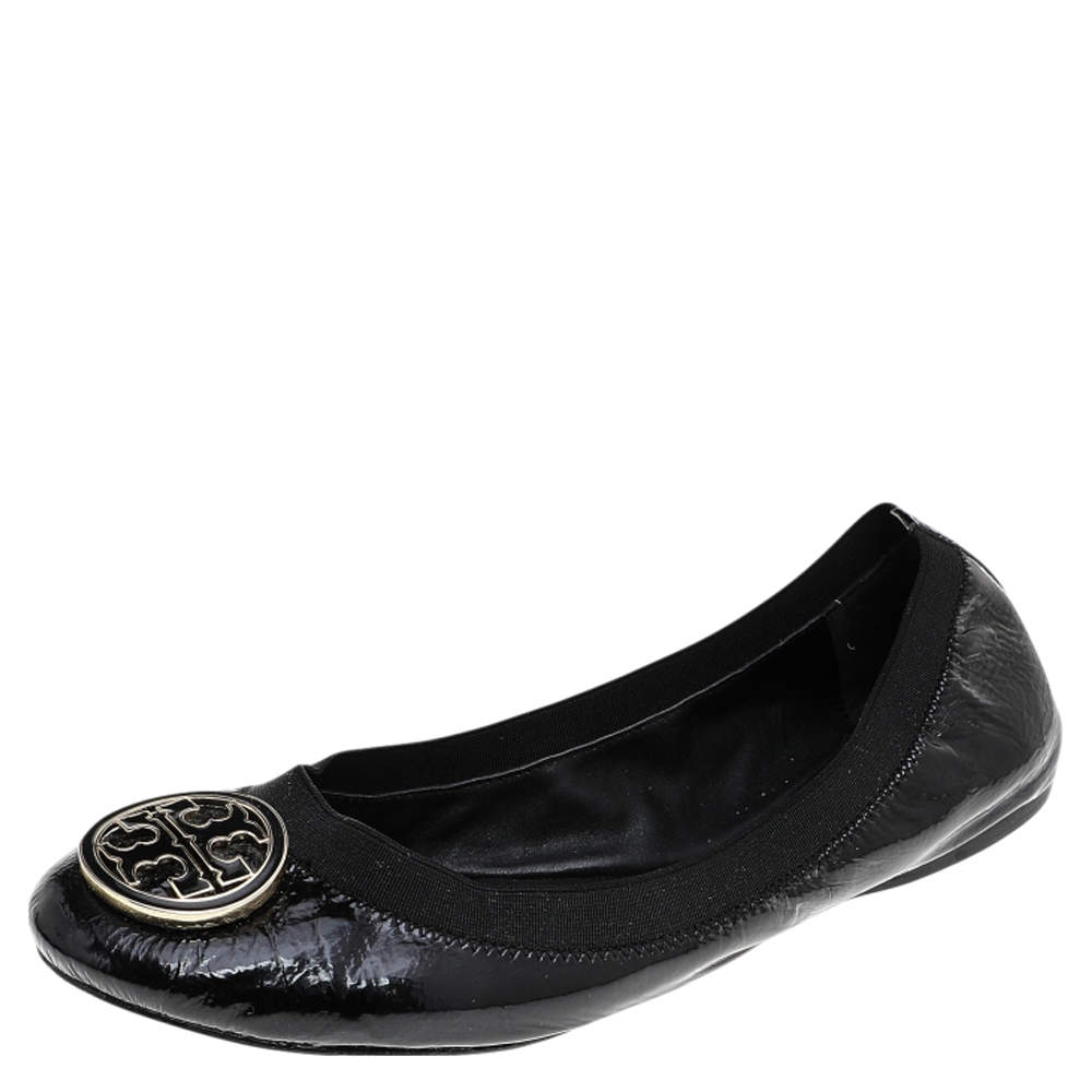 Tory burch black patent flats sale