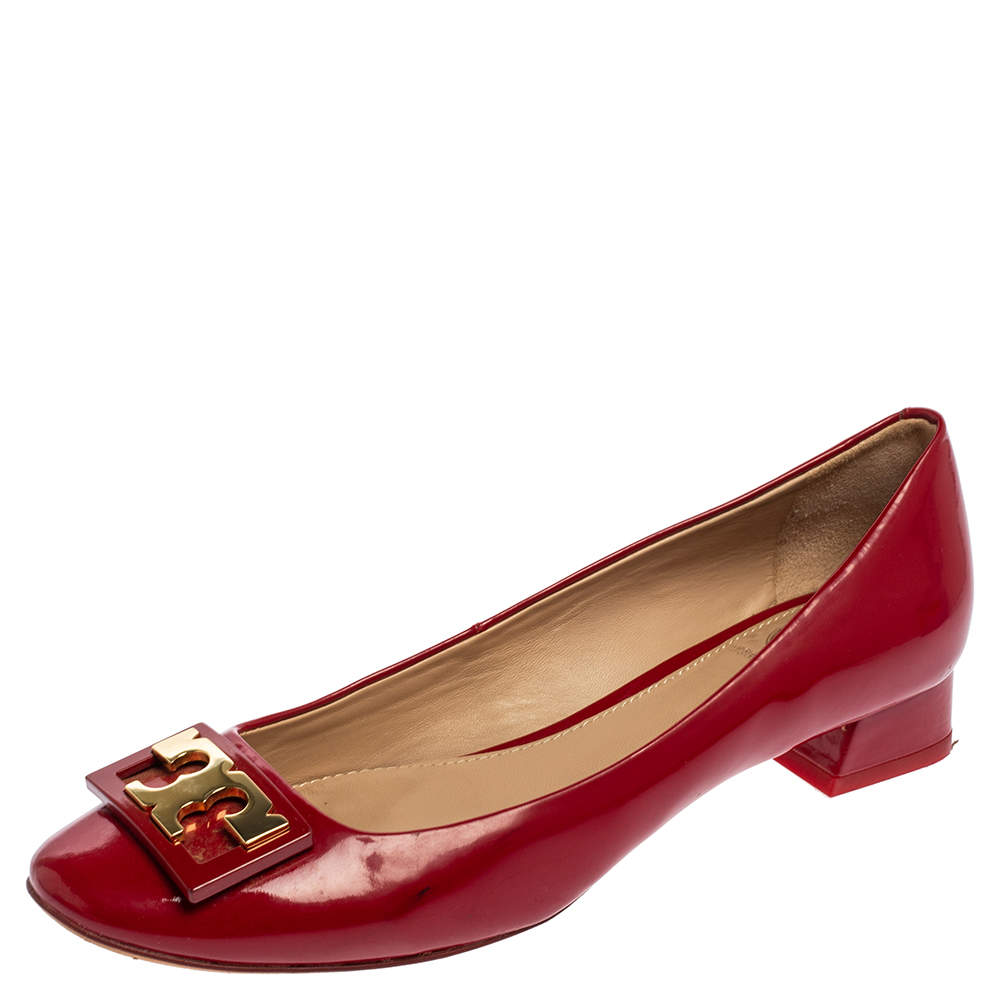 Pre Owned حذاء كعب عالي توري برش جيجي جلد أحمر لامع مقاس 37